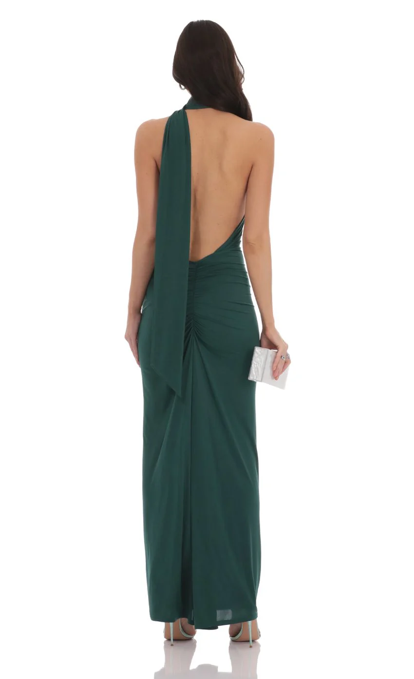 Wrap Scarf Strap Maxi Dress in Green - luluinthesky