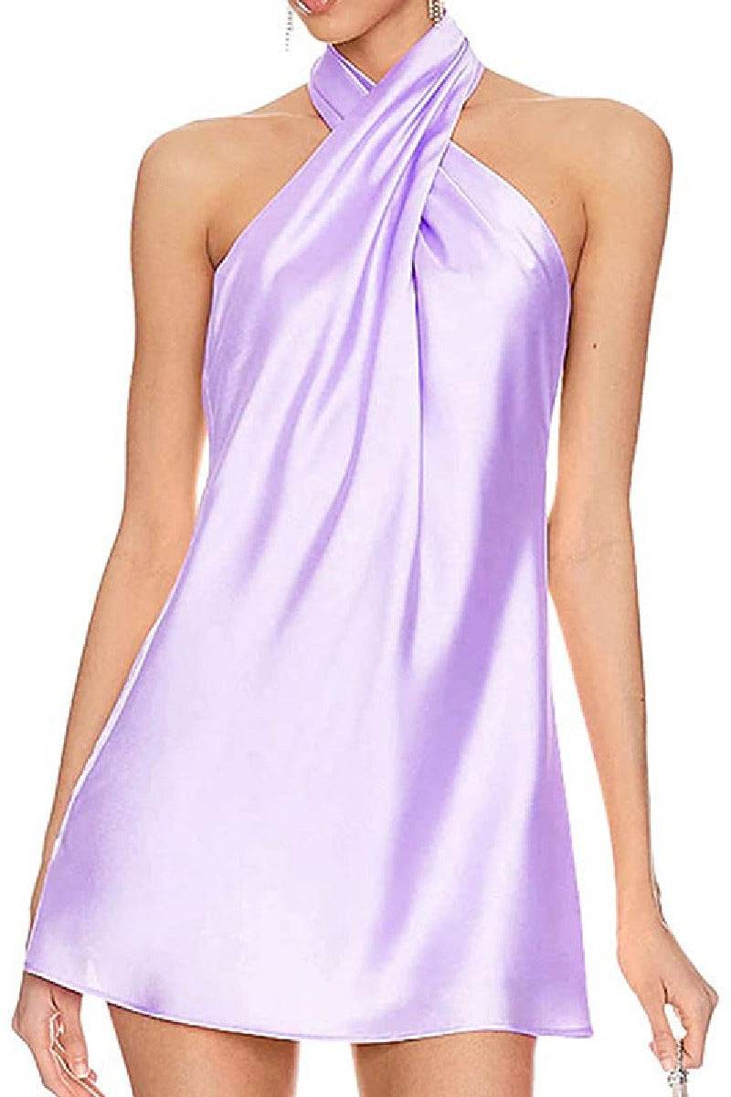 Short Mini Halter Satin Cocktail Wedding Guest Dresses 719578082098