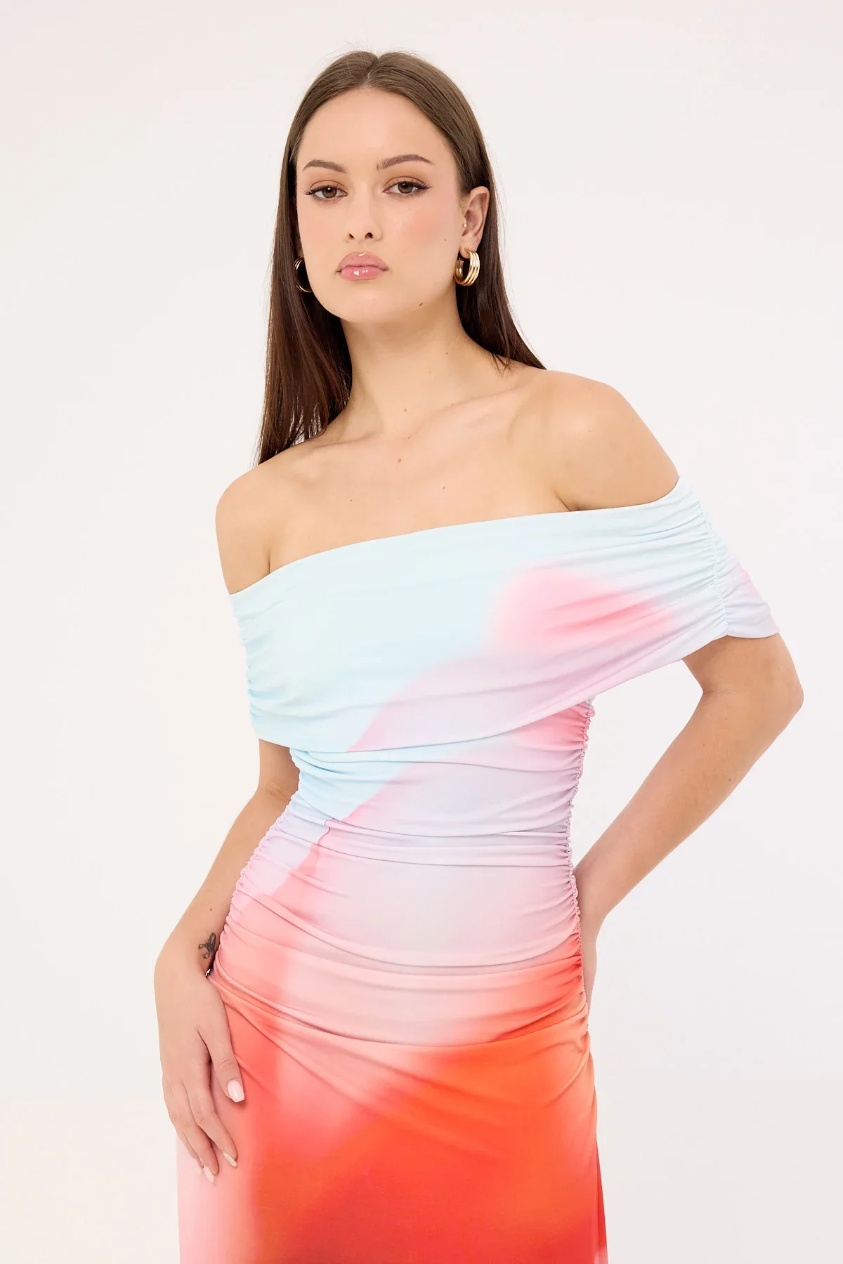 Perfect Stranger Yasmin Off Shoulder Maxi Dress Red Print