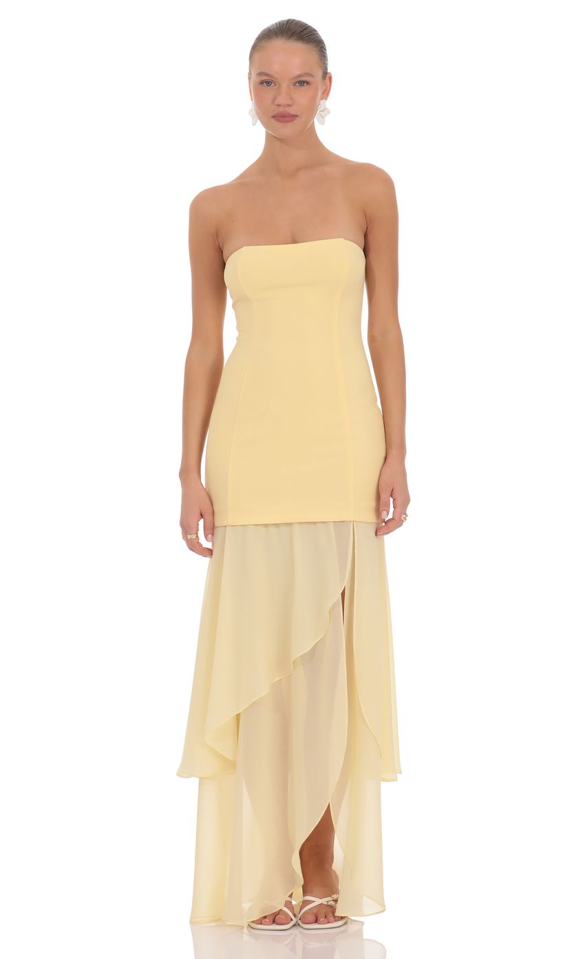Strapless Layered Maxi Dress in Yellow
