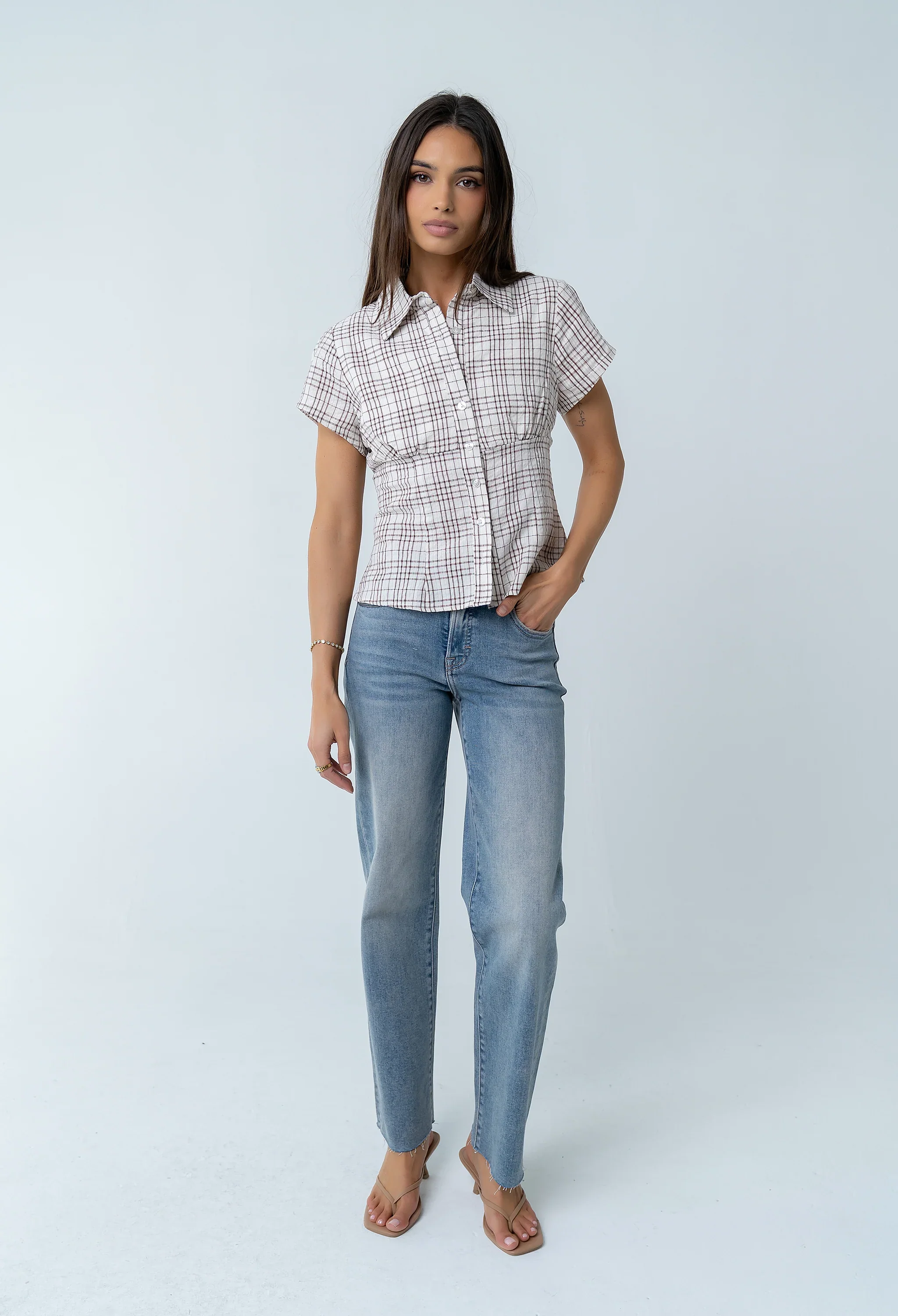 Tristan Plaid Button Up in Brown