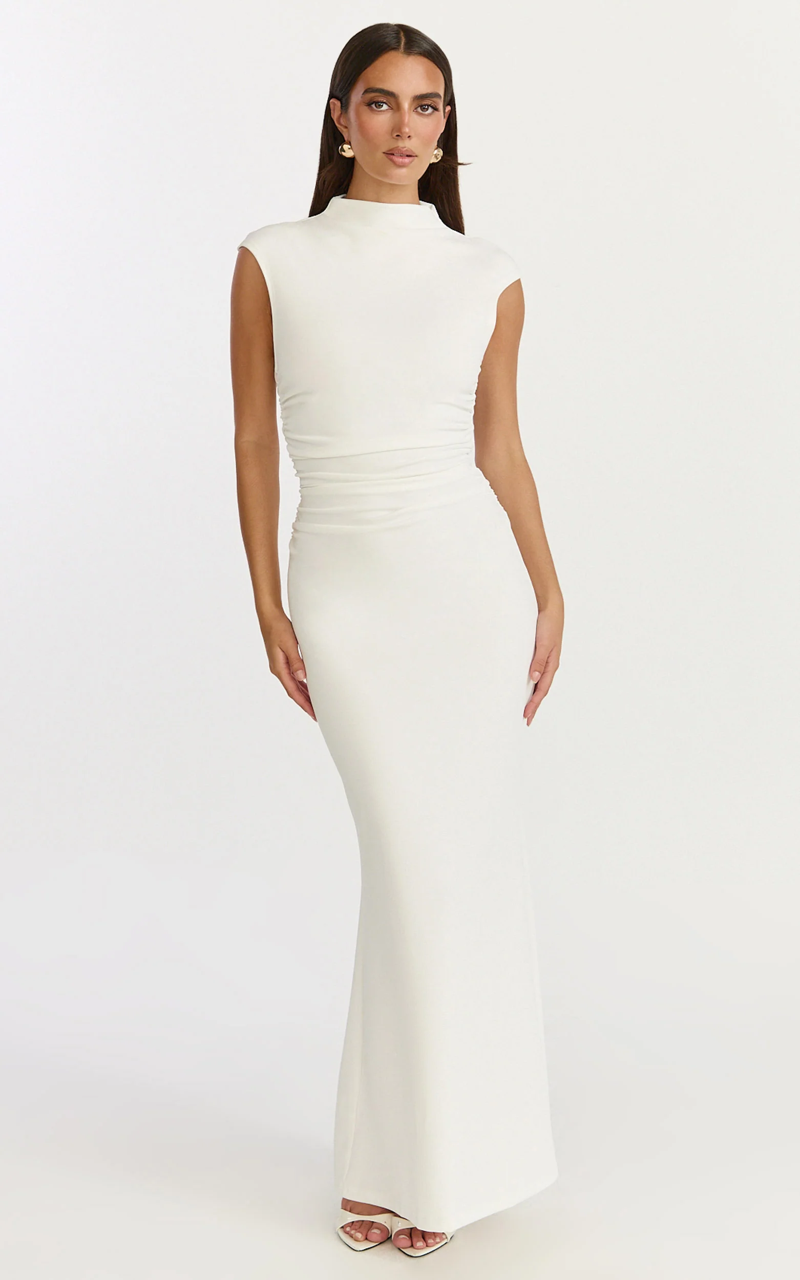 Eira Maxi Dress - High Neck Cap Sleeve Maxi Dress in White