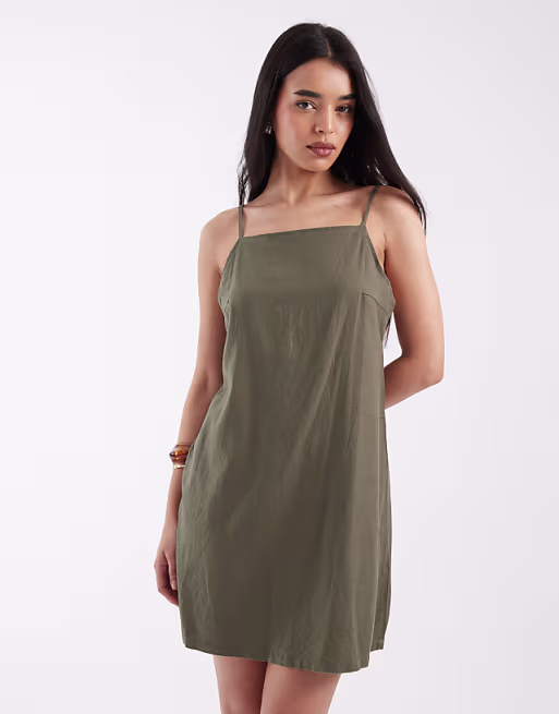 JJXX linen blend mini dress in khaki green