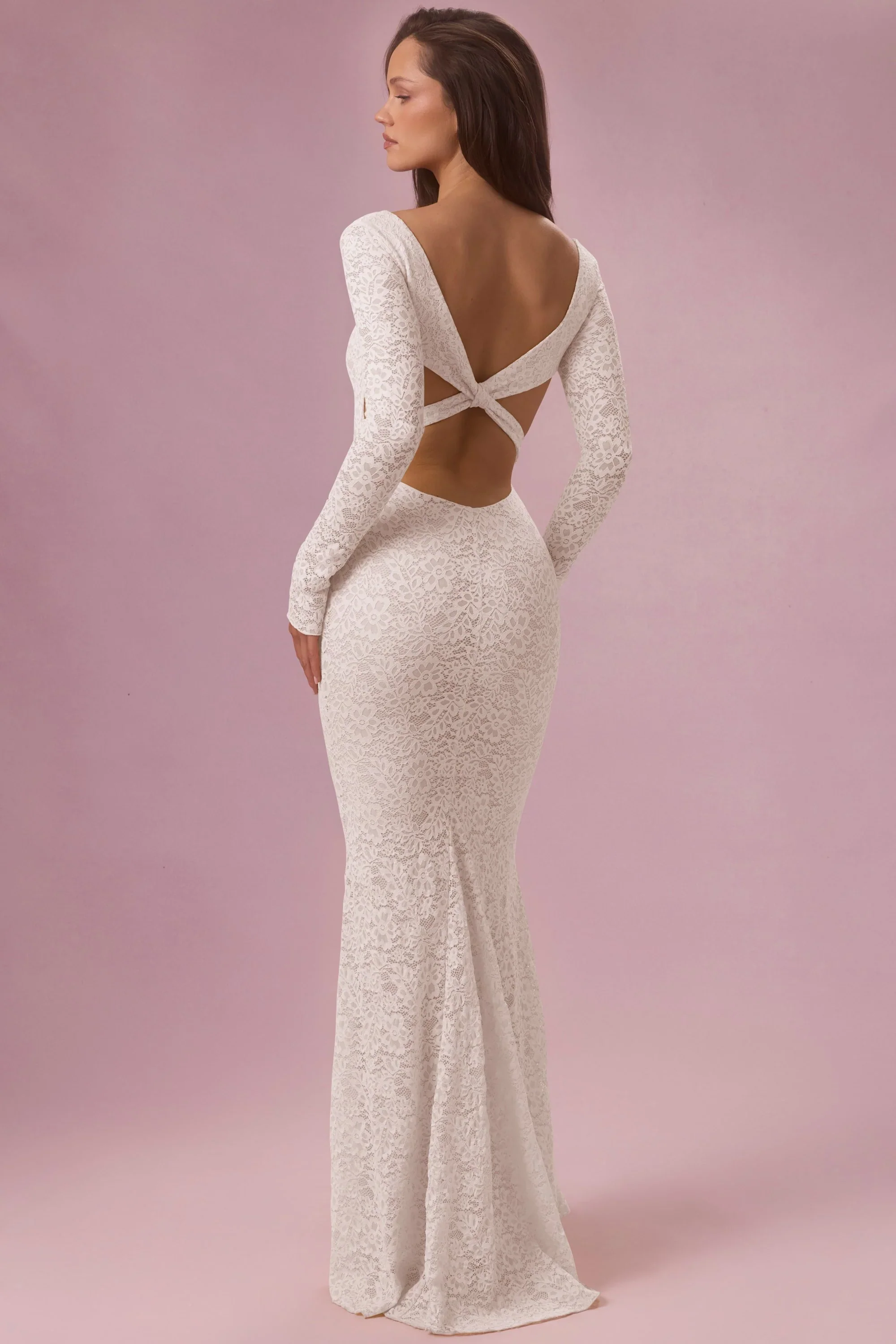 Lace Long-Sleeve Maxi Dress in Ivory
