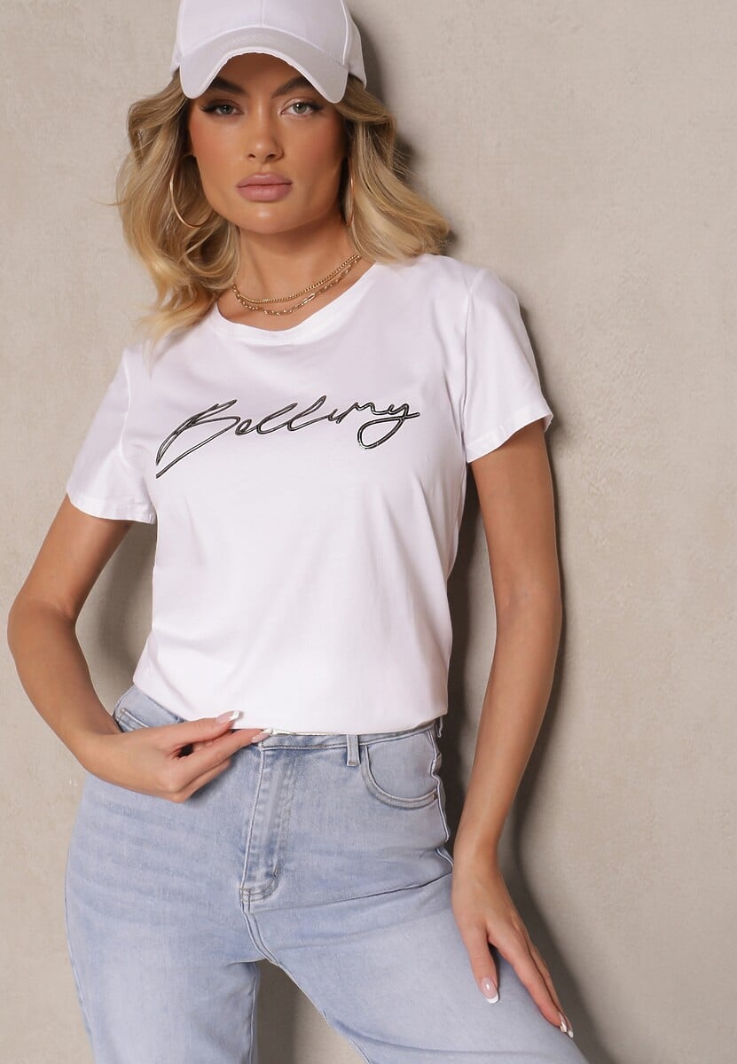 Biały T-shirt z Bawełny z Napisem Zelreti