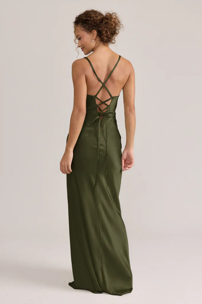 Ellapink Satin Dress | Ready To Ship | Deep Olive