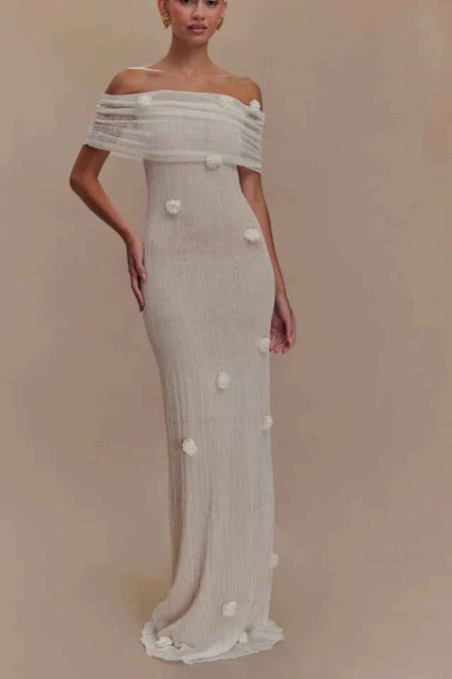 Brooke Off Shoulder Flower Knit Dress