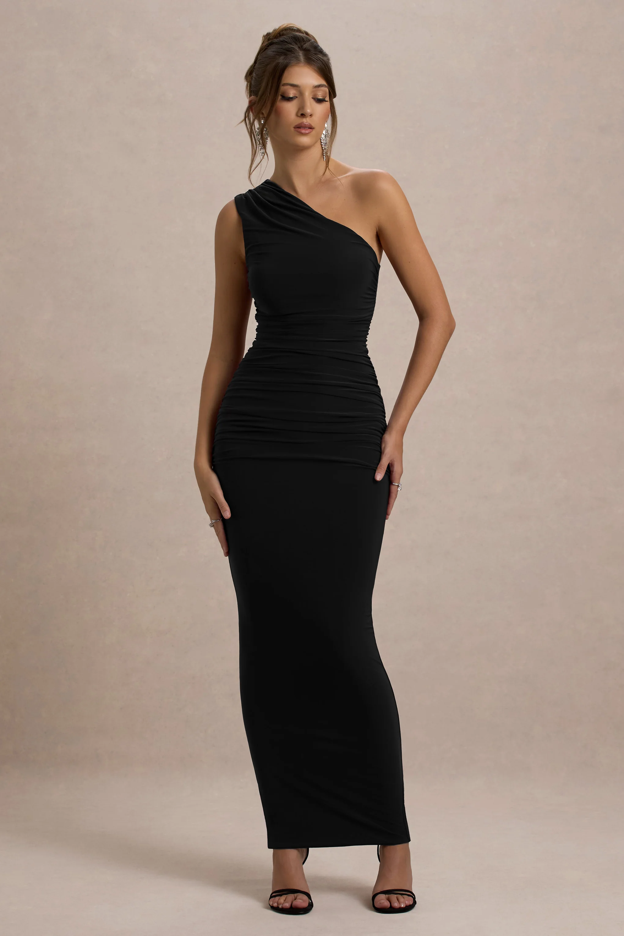Dalarie | Black One-Shoulder Gathered Maxi Dress