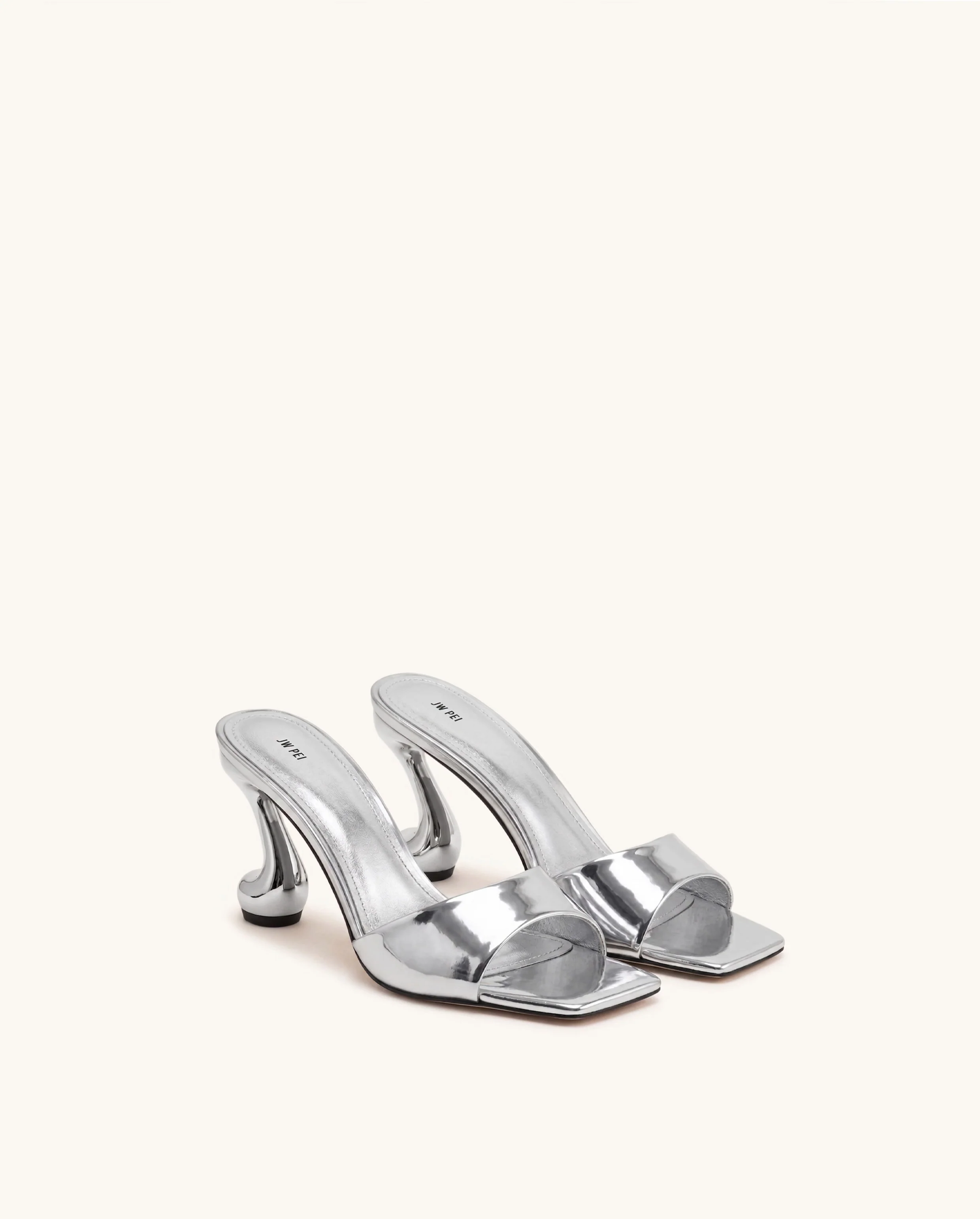 Hannah Metallic Faux Leather Mule Heels - Silver