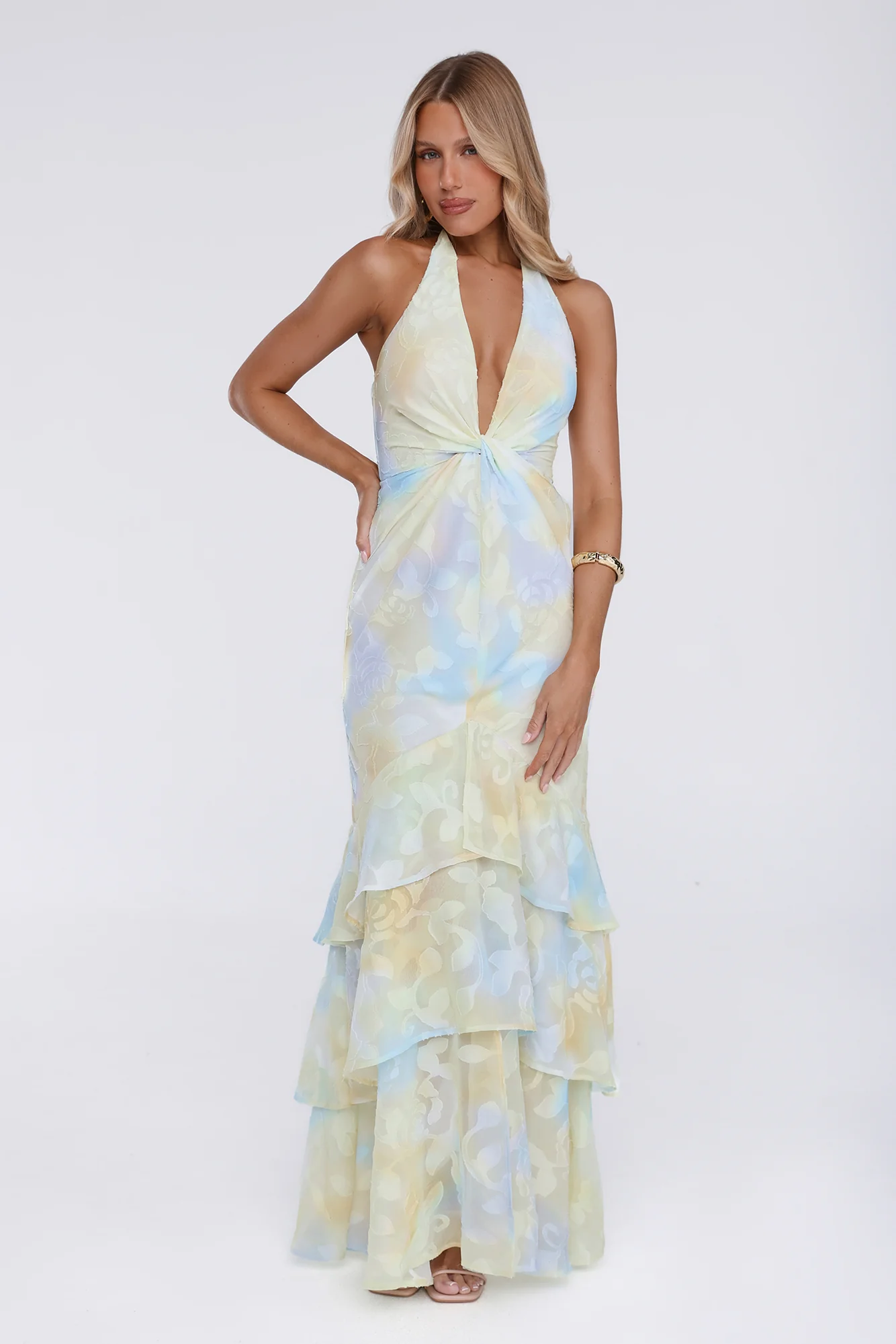 Sultry Bloom Halter Maxi Dress Yellow
