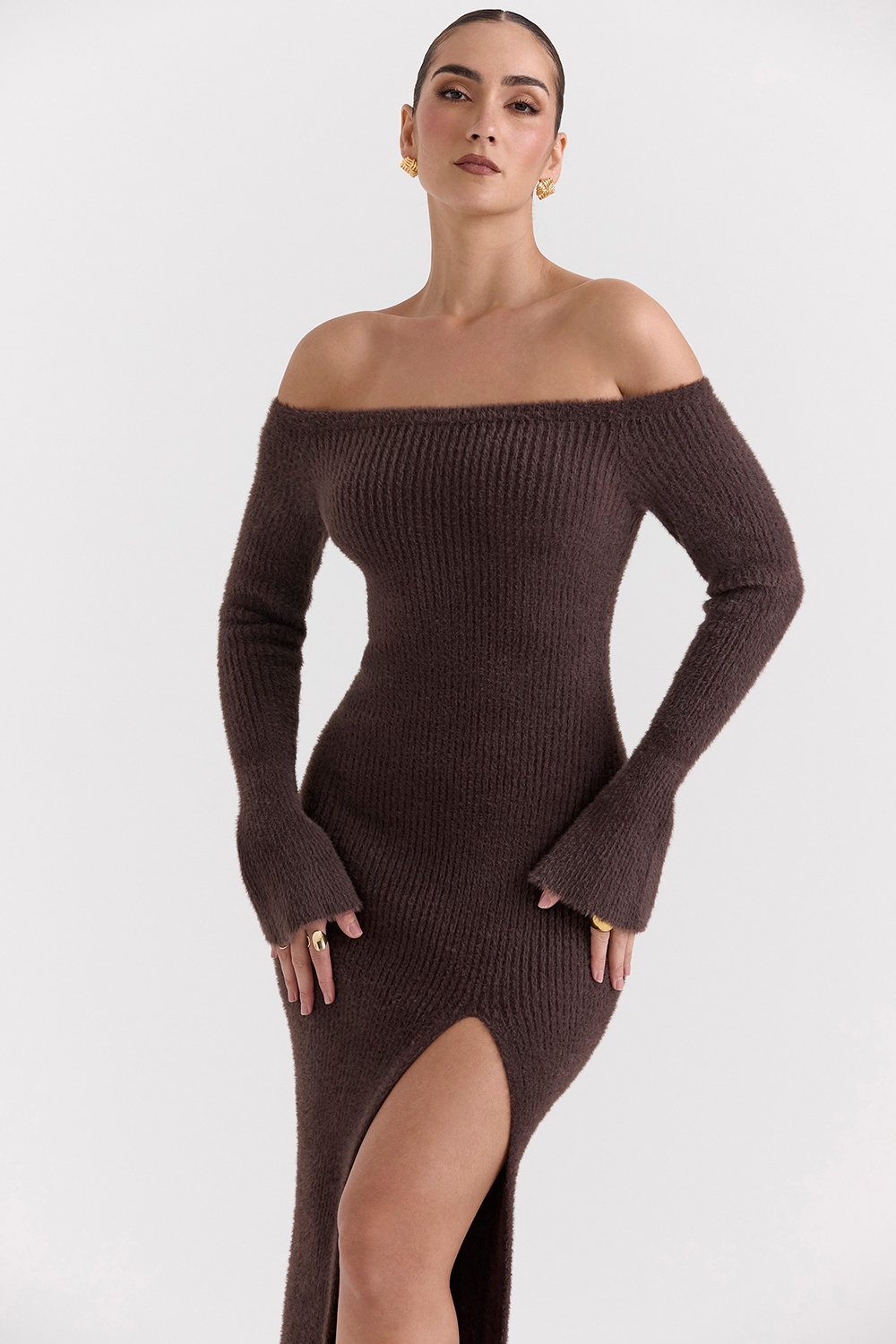 Espresso Knit Off Shoulder Dress