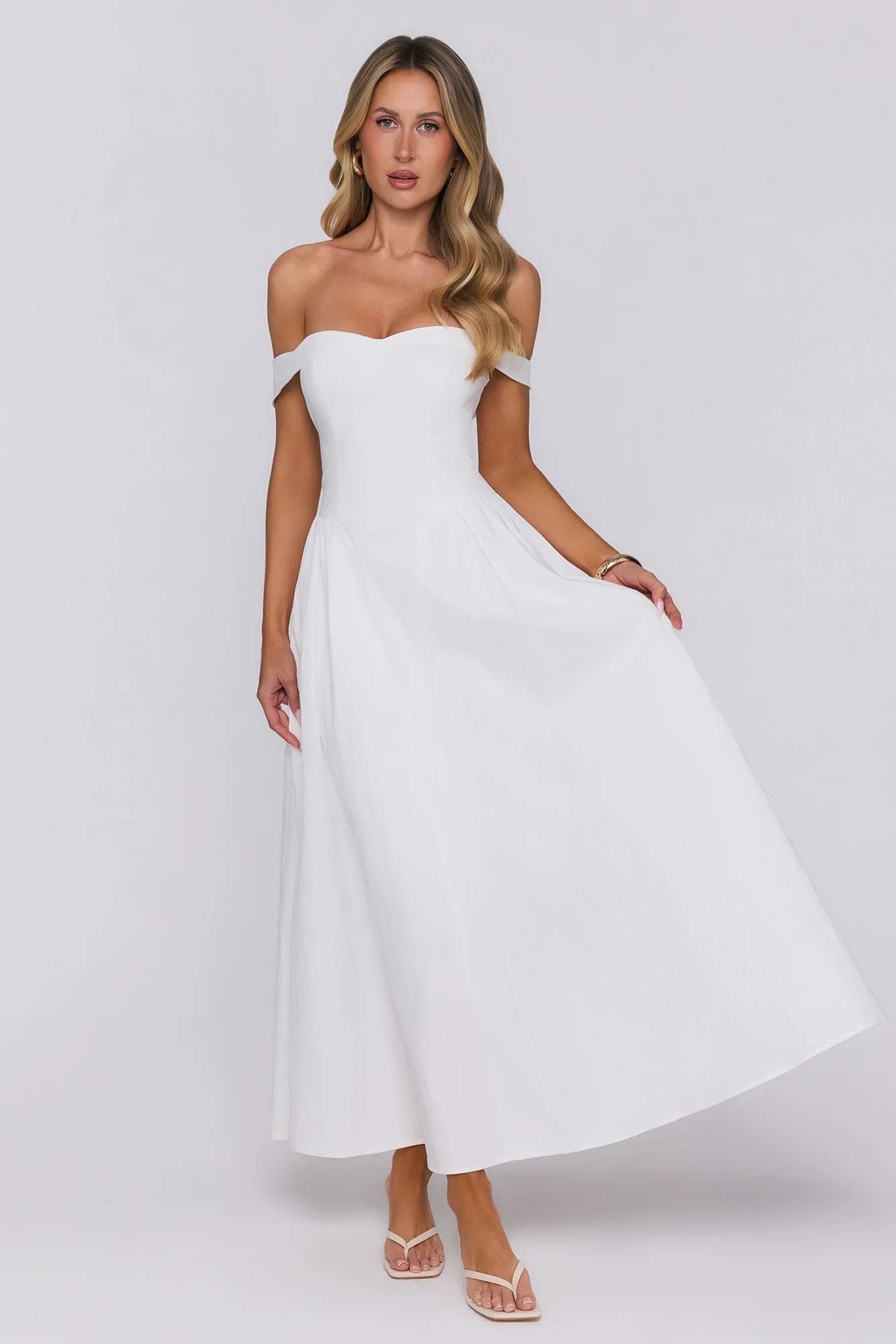Polished Darling Off Shoulder Maxi Dress White