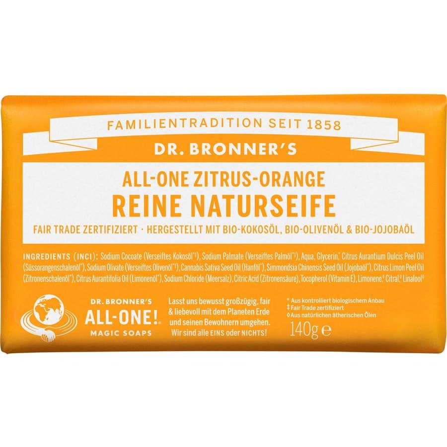 Dr. Bronner's Mydła w kostce Czyste naturalne mydło All-One Citrus-Orange