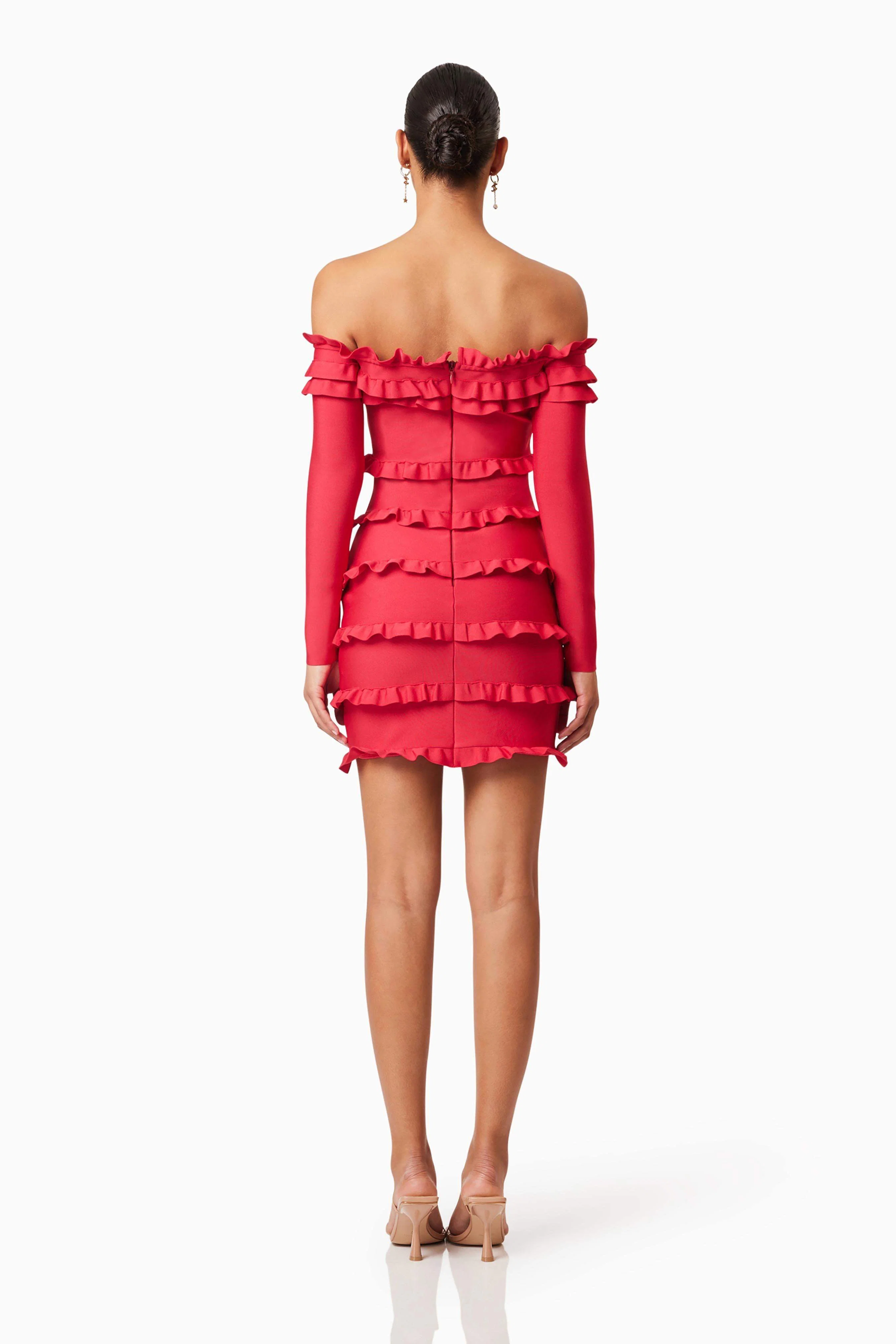 Kimberly Long Sleeve Frill Mini Dress in Red