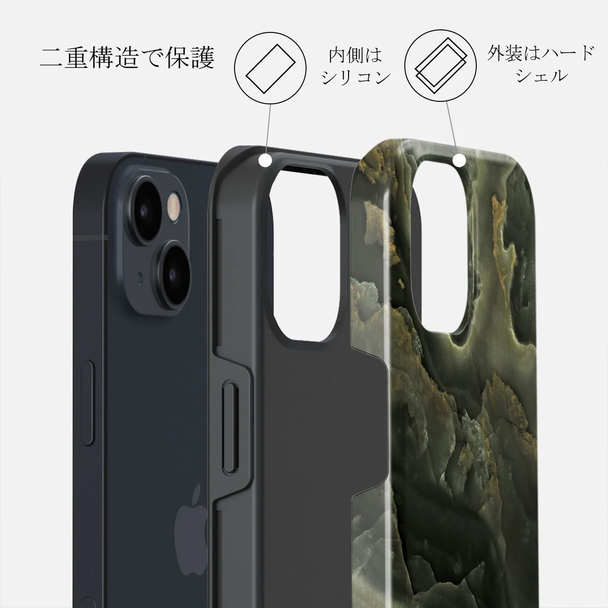 Misty Forest - Green Marble iPhone 13 ケース