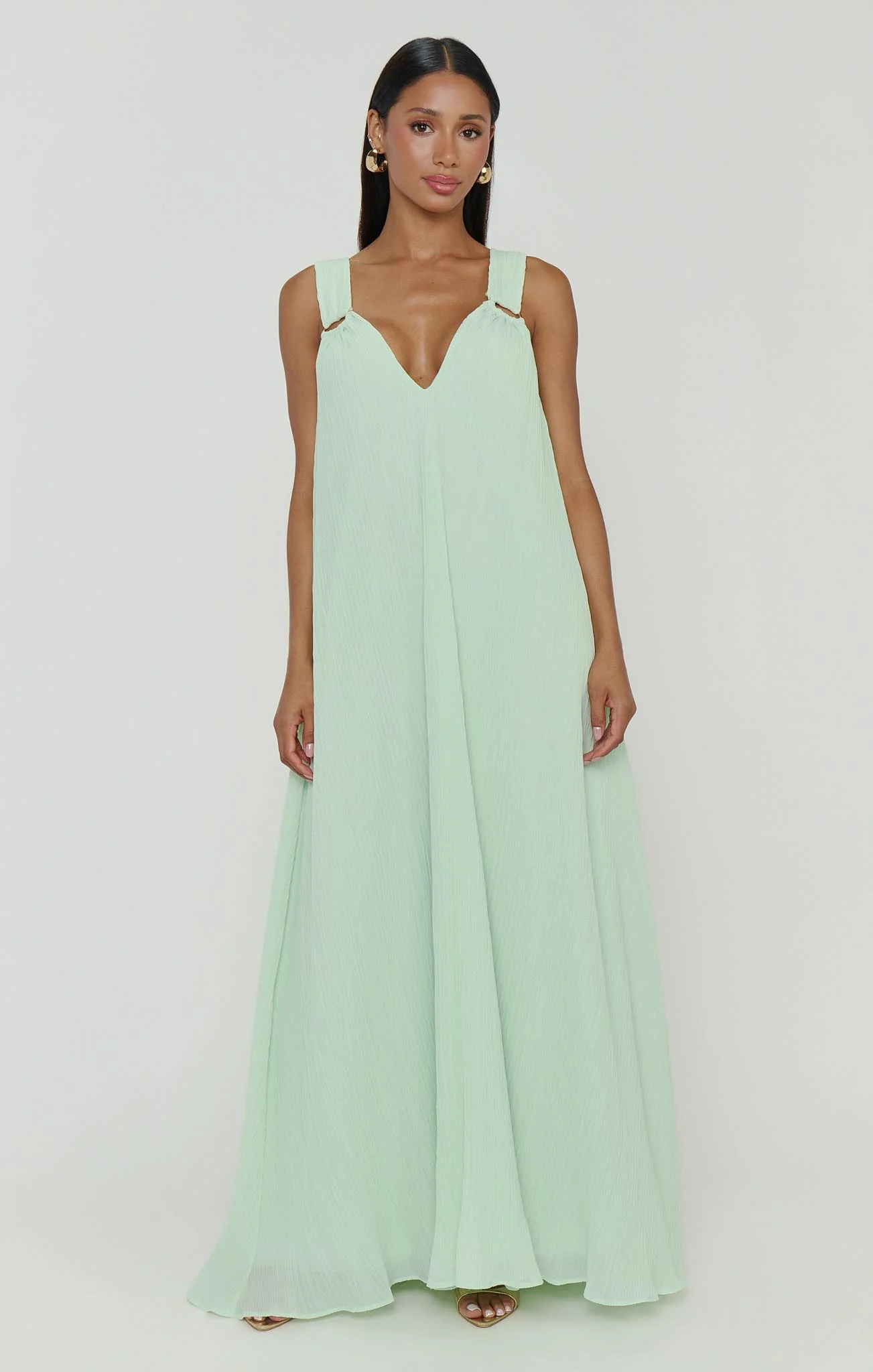 Heidi Maxi Dress ~ Pistachio Pleated Chiffon