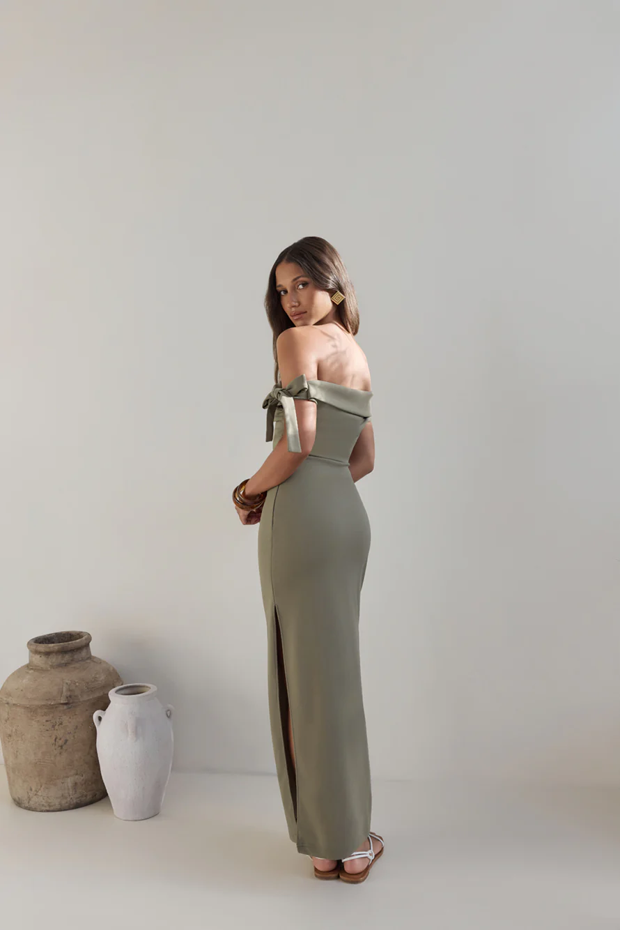 Summer Social Off Shoulder Maxi Dress Green