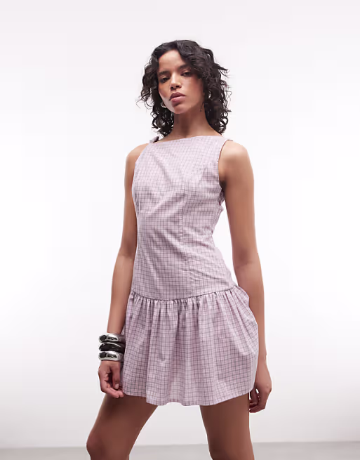 COLLUSION high neck smock mini dress in pink plaid