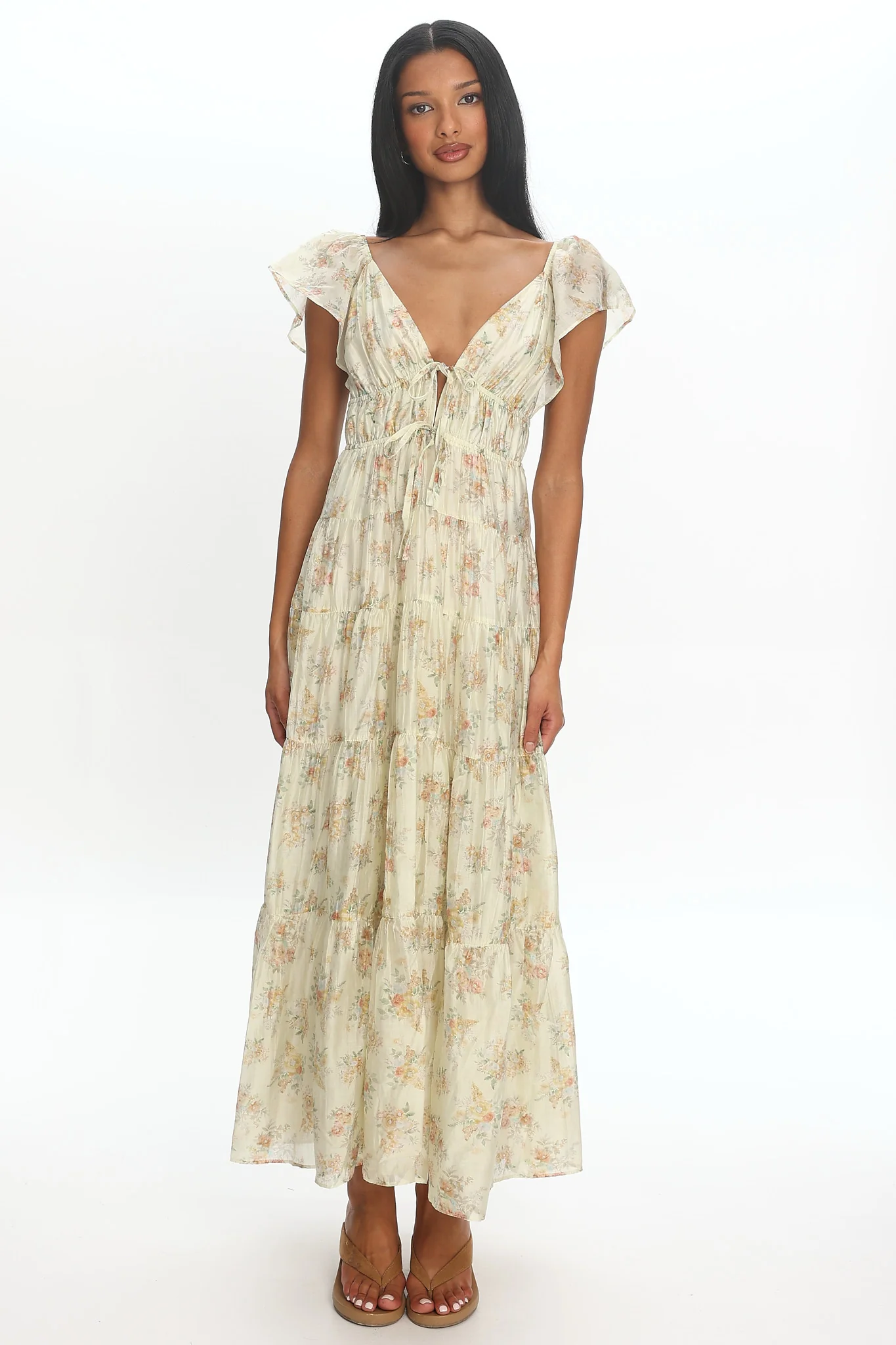 Kresley Ruffle Shoulder Maxi Dress Floral