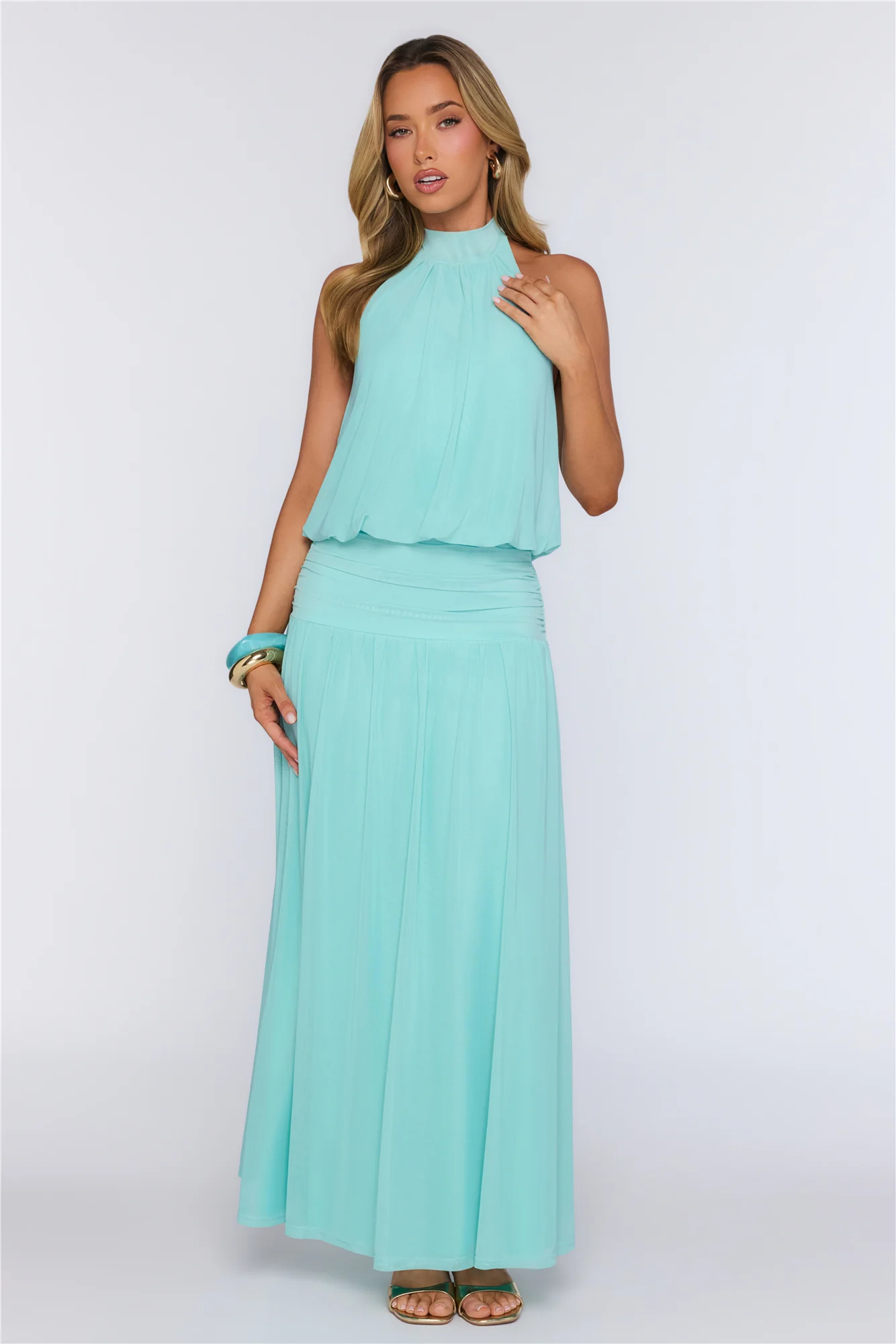 Dreamy Flowy Halter Maxi Dress Light Blue