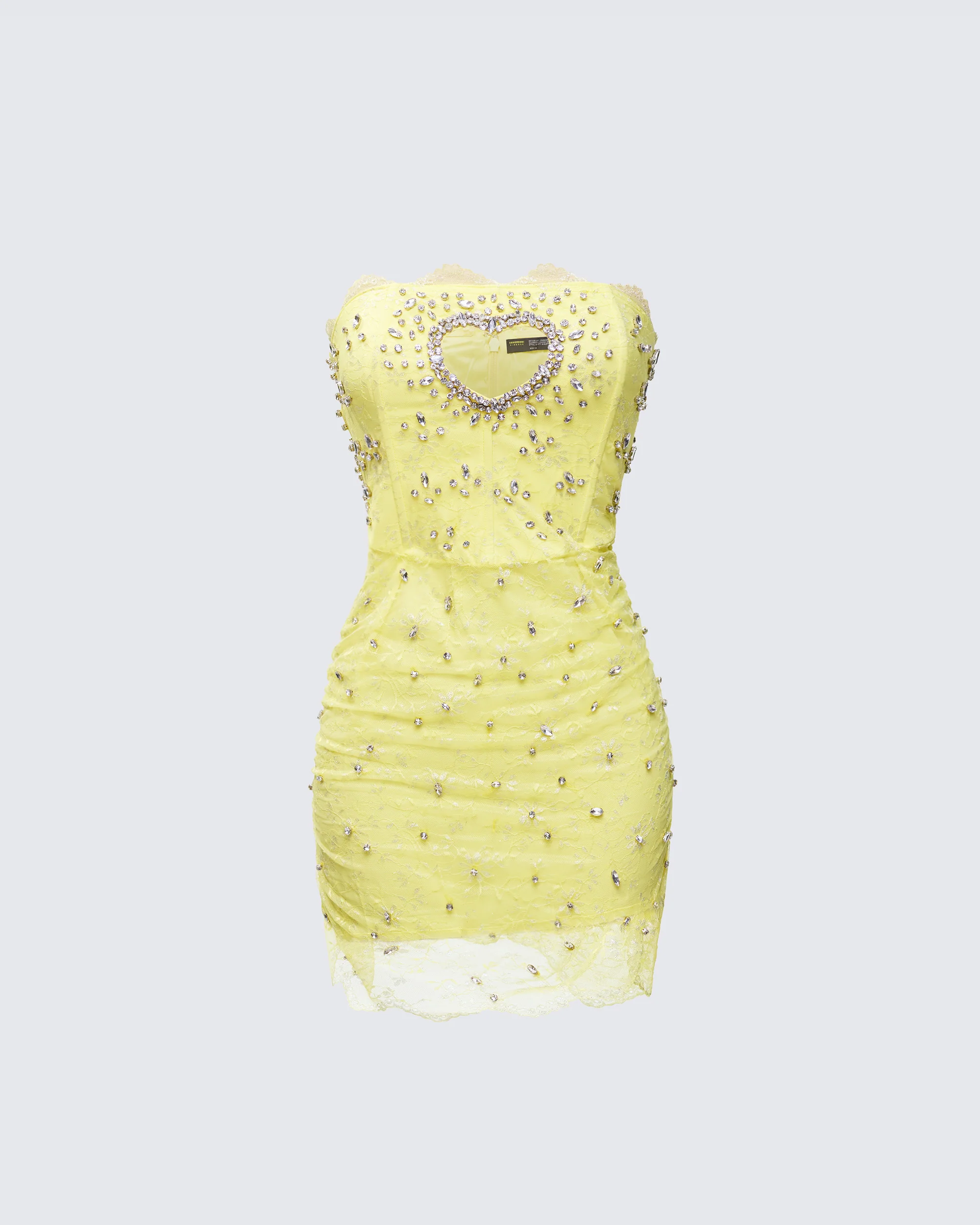 Clover Hand Beaded Rhinestone Yellow Mini Dress