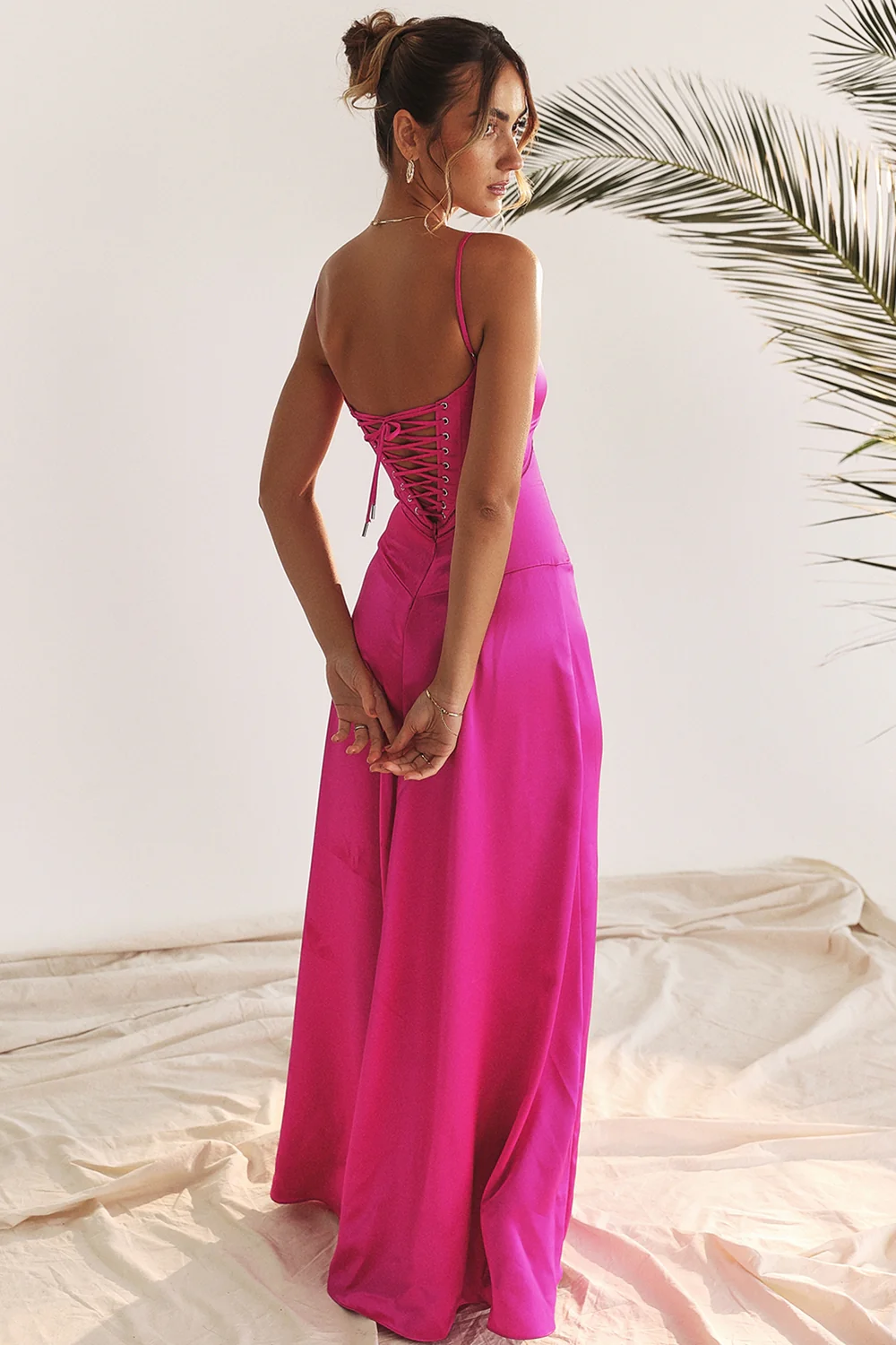 Fuchsia Lace Up Maxi Dress