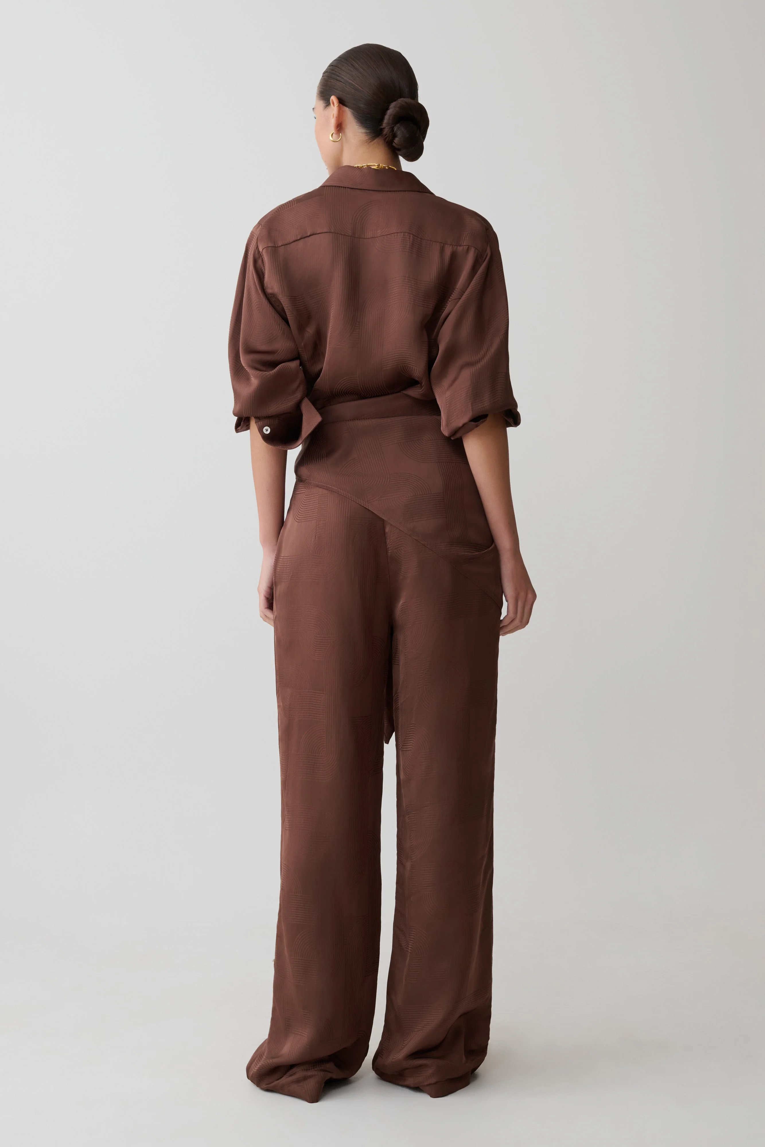 Gia Wrapped Tie Satin Pants - Chocolate