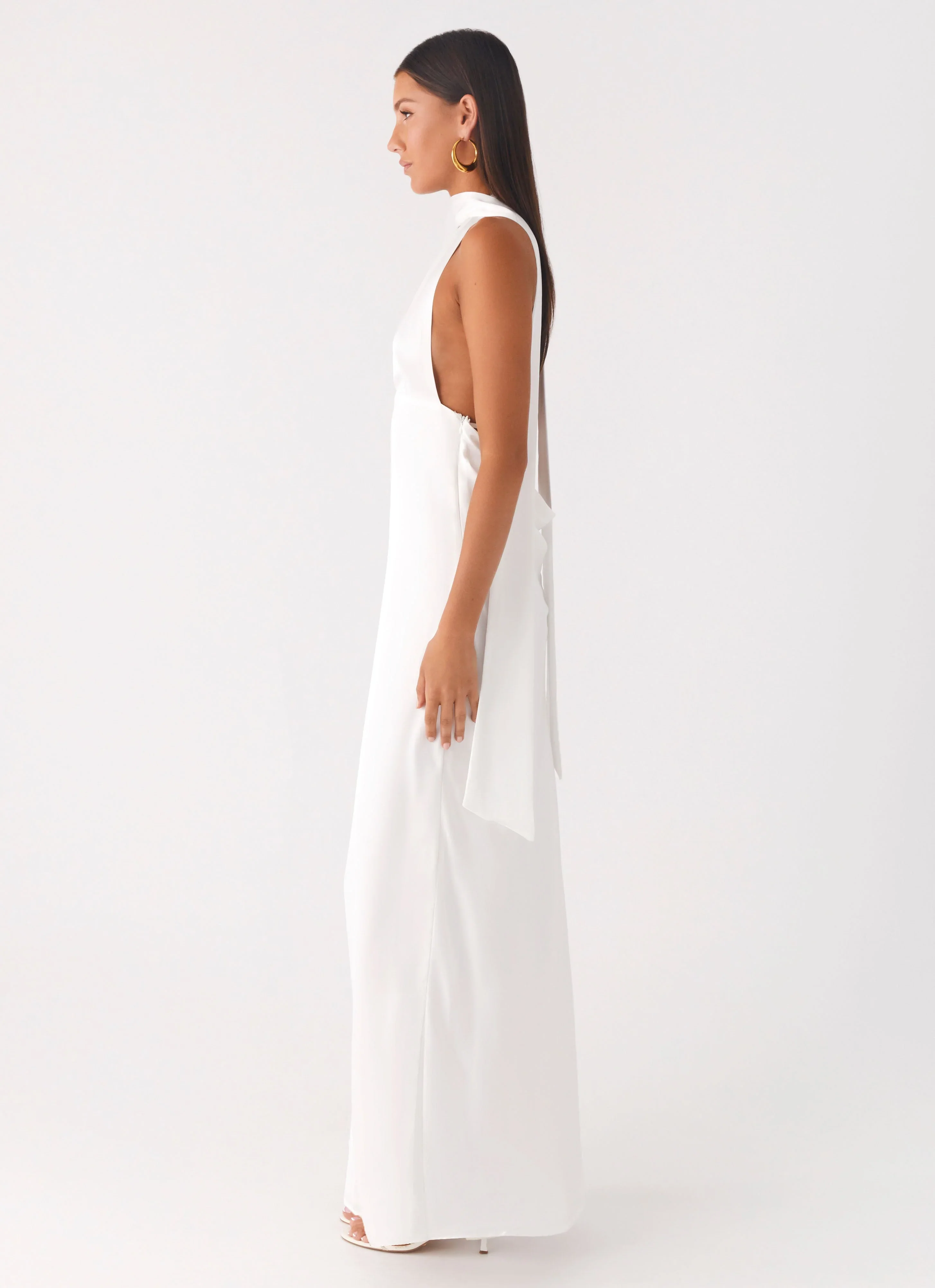 Alicia Satin Halter Maxi Dress - White