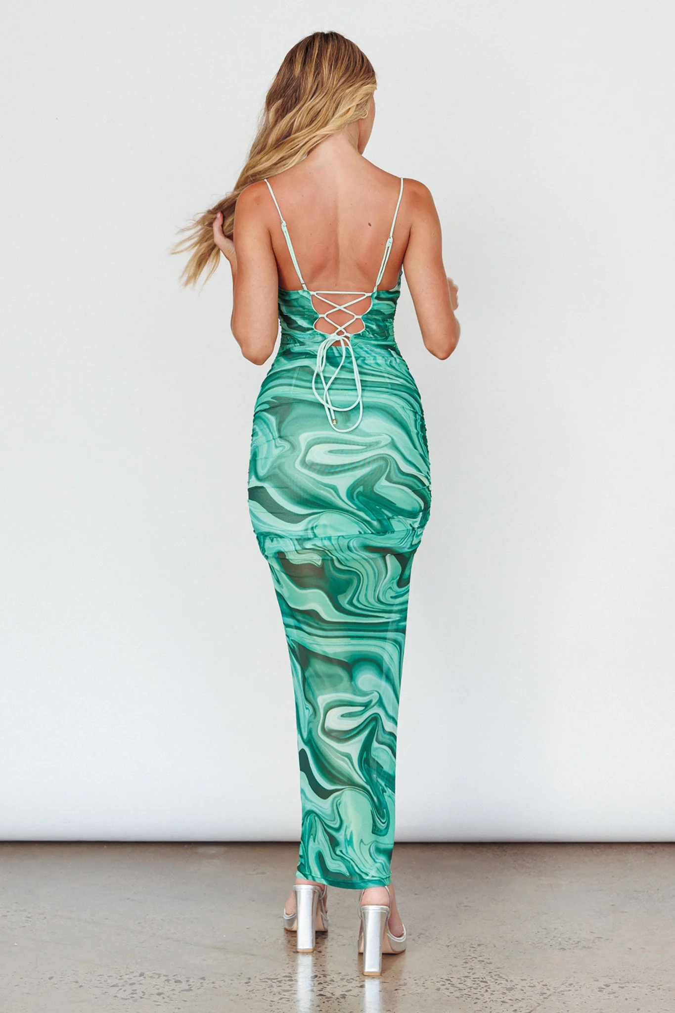 Love In Miami Lace-Up Back Maxi Dress Marble Green