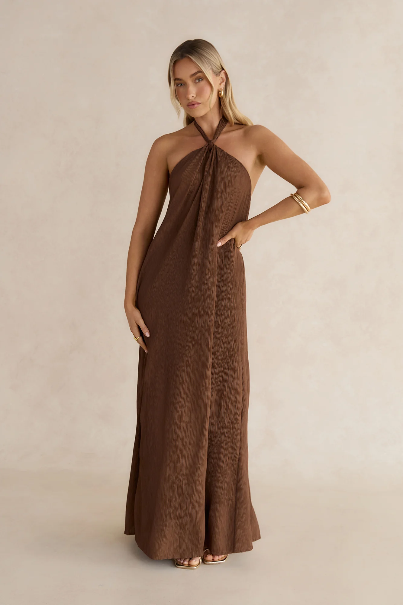 Isle Of Chic Halter Maxi Dress Brown