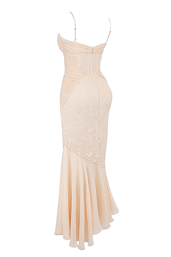 Vanilla Chiffon &Amp; Lace Gown