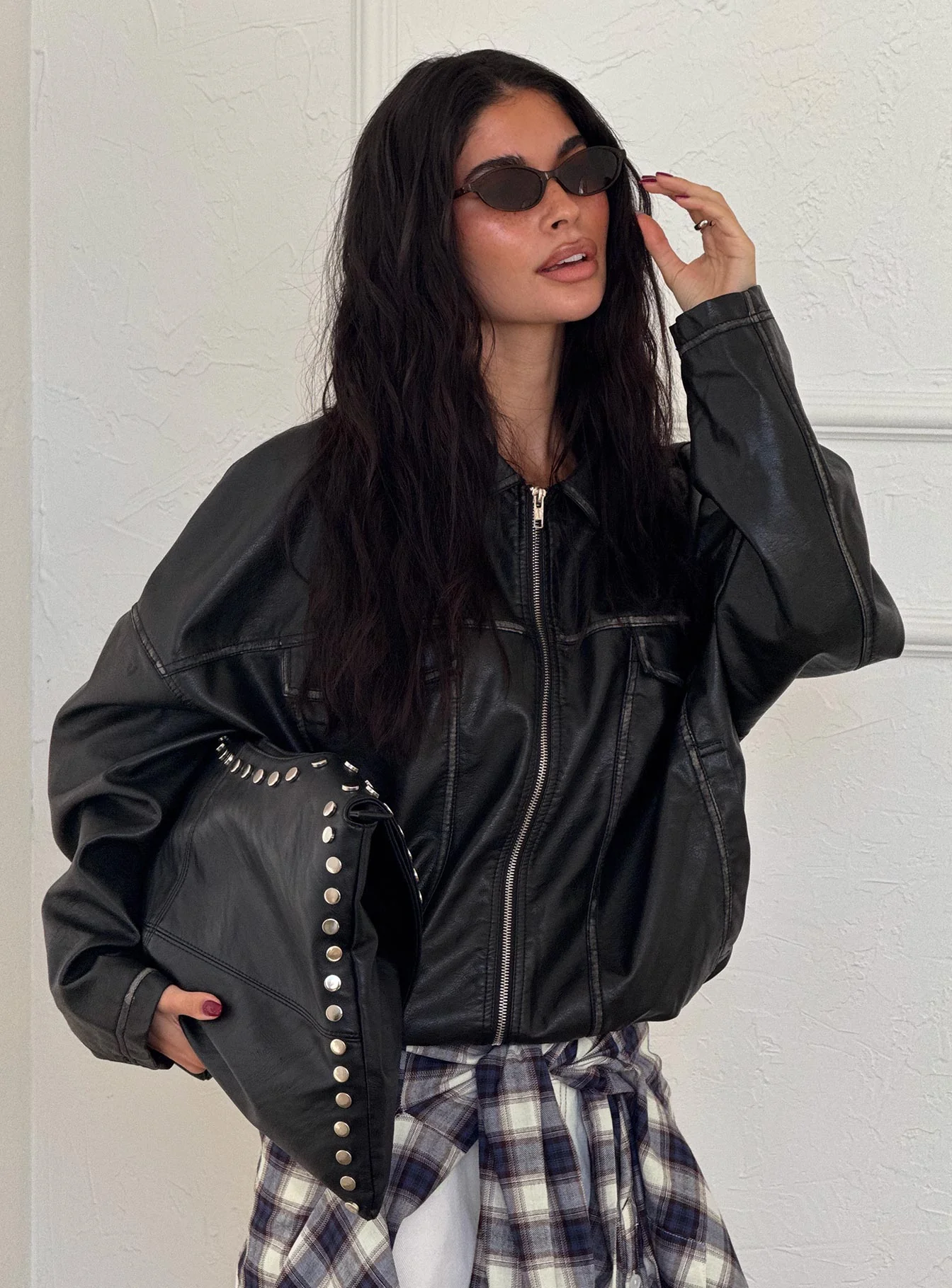 Tanza Faux Leather Jacket Washed Black