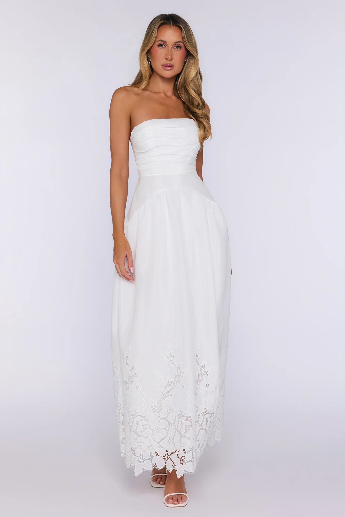 Entrance Moment Strapless Maxi Dress White - luluinthesky