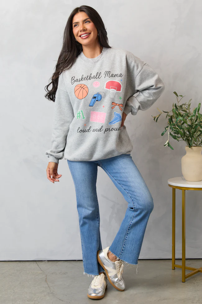 Basketball Mama Icons Light Grey Graphic Sweatshirt