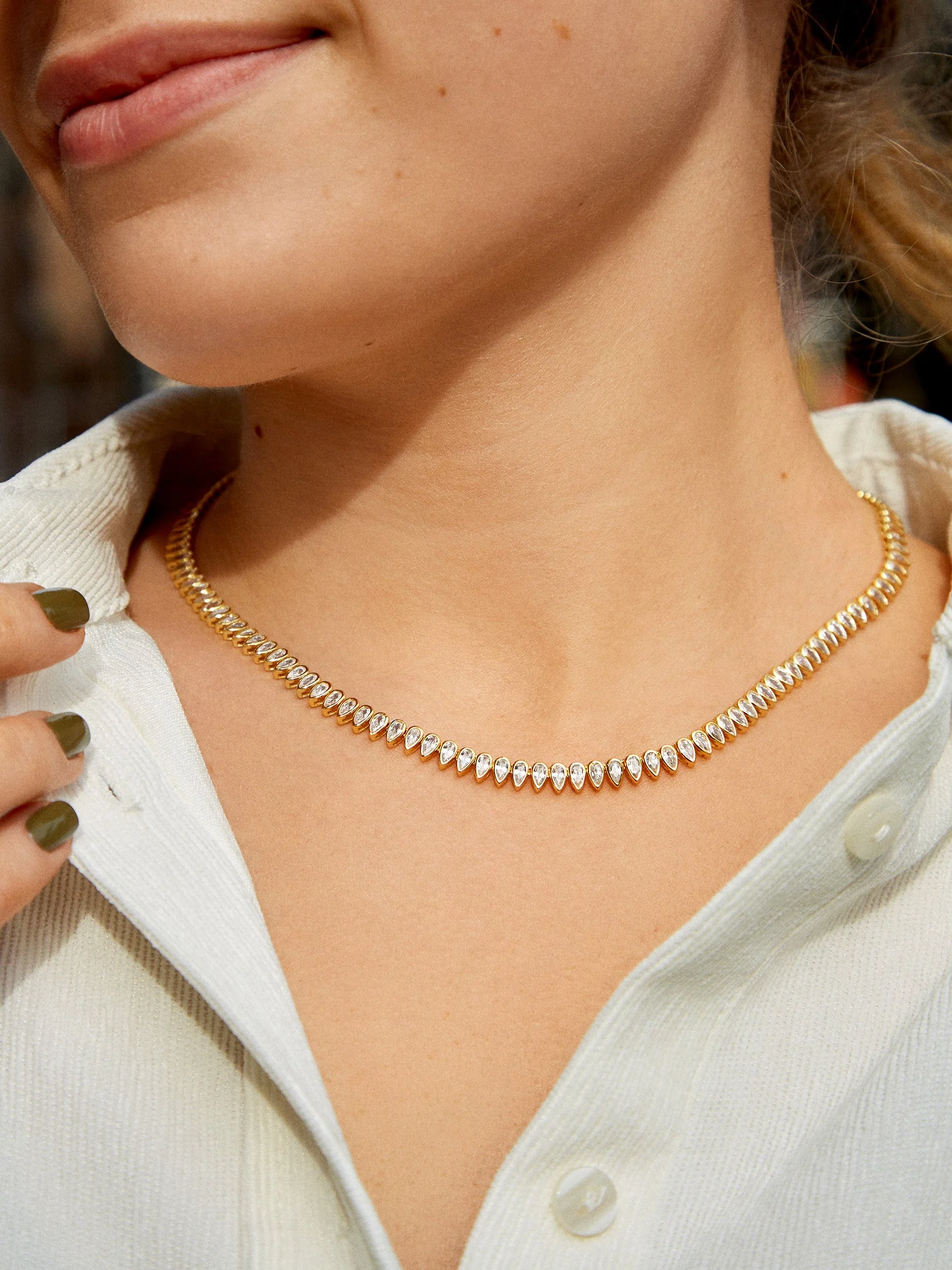 Julia 14K Gold Adjustable Tennis Necklace - Gold/Pavé