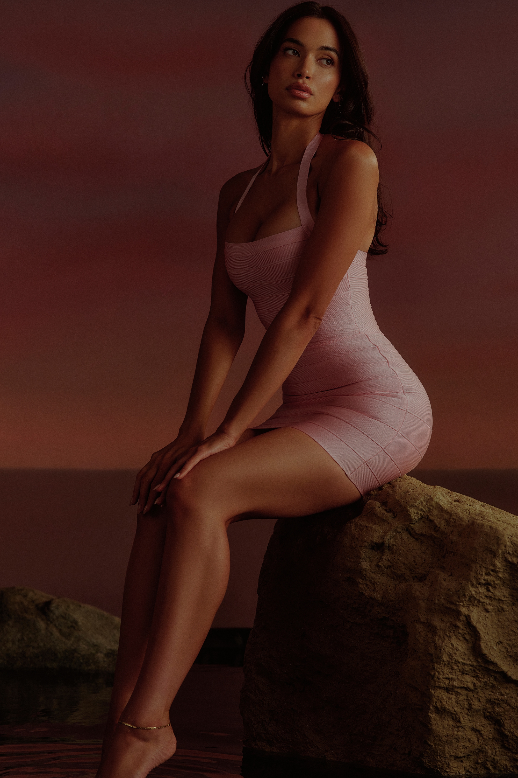 Lychee Halter Neck Bandage Mini Dress