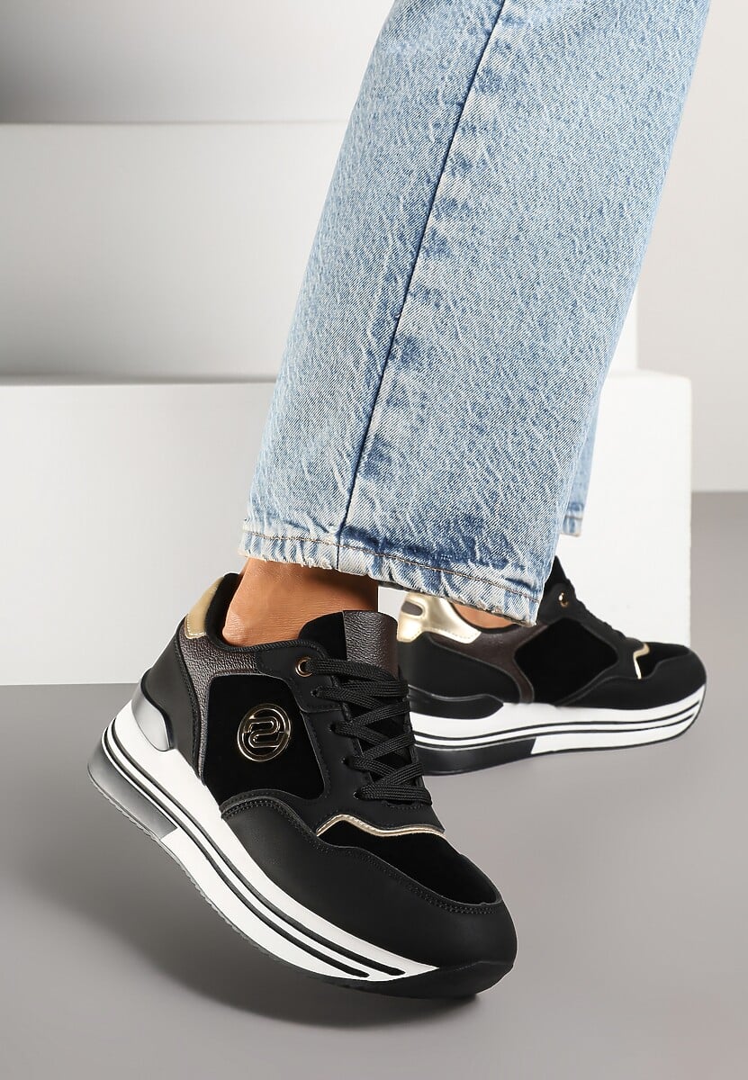 Panterkowe Sneakersy na Platformie z Metaliczną Ozdobą Roniane