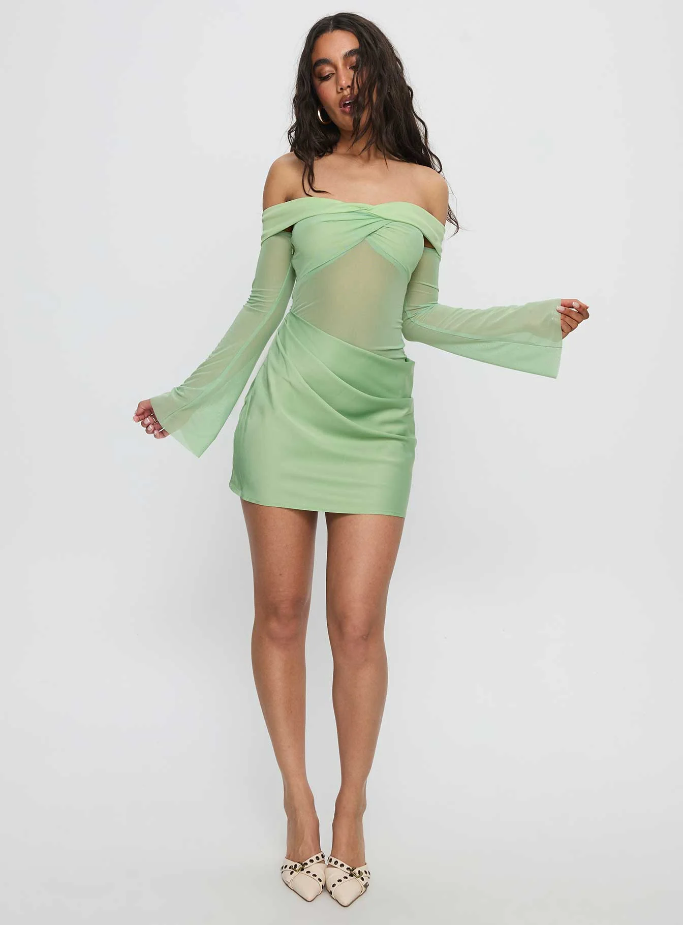 Zaize Long Sleeve Twist Mini Dress Sage