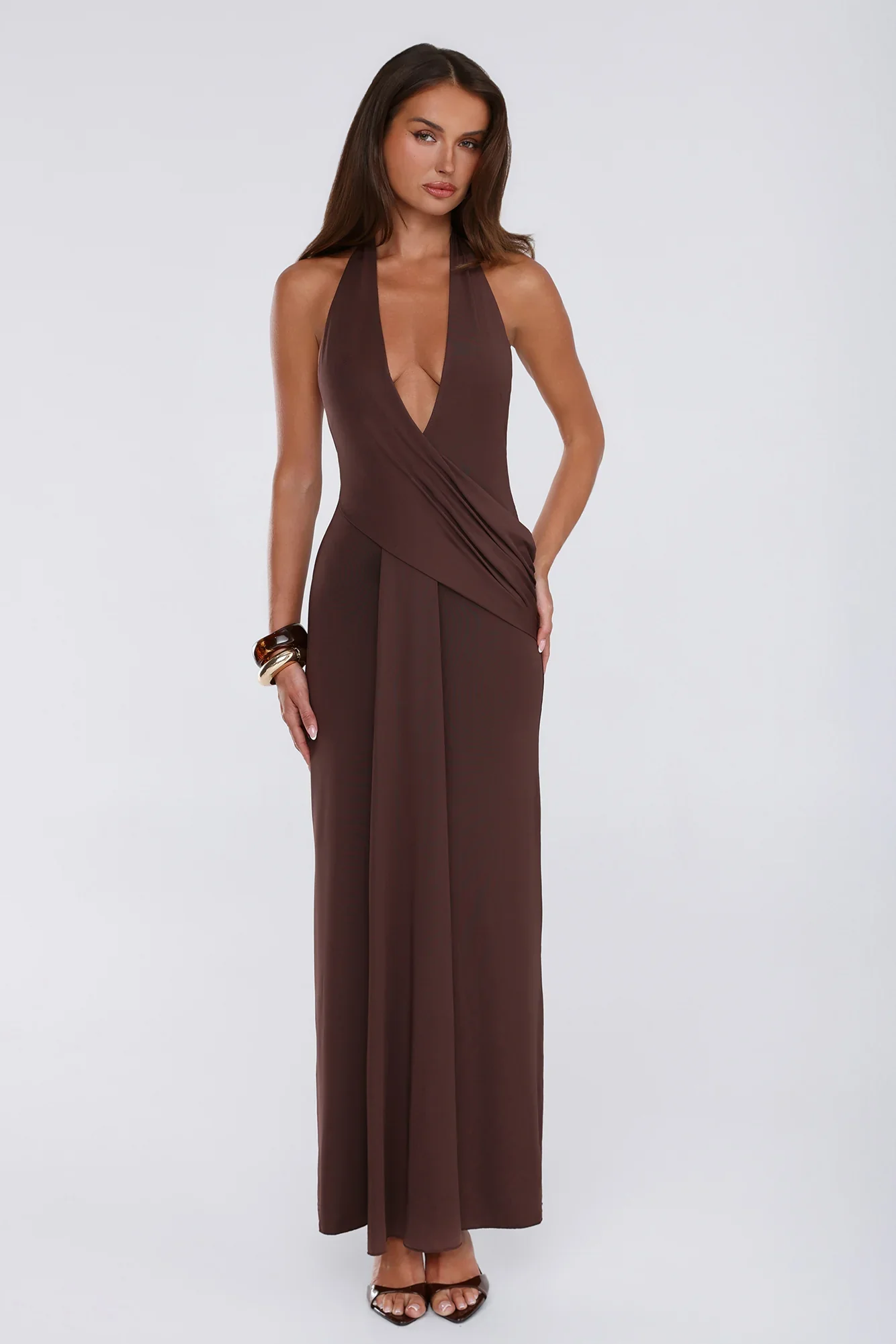 The Perfect Excuse Halter Maxi Dress Brown