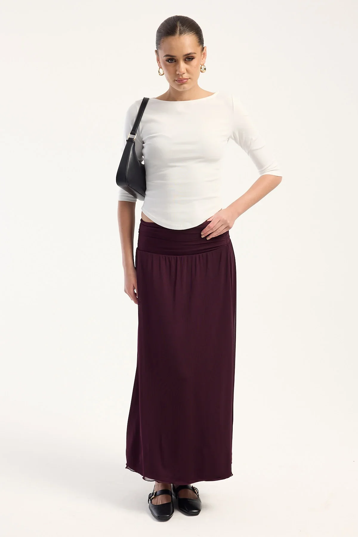 Luck & Trouble Millie Mesh Maxi Skirt Burgundy