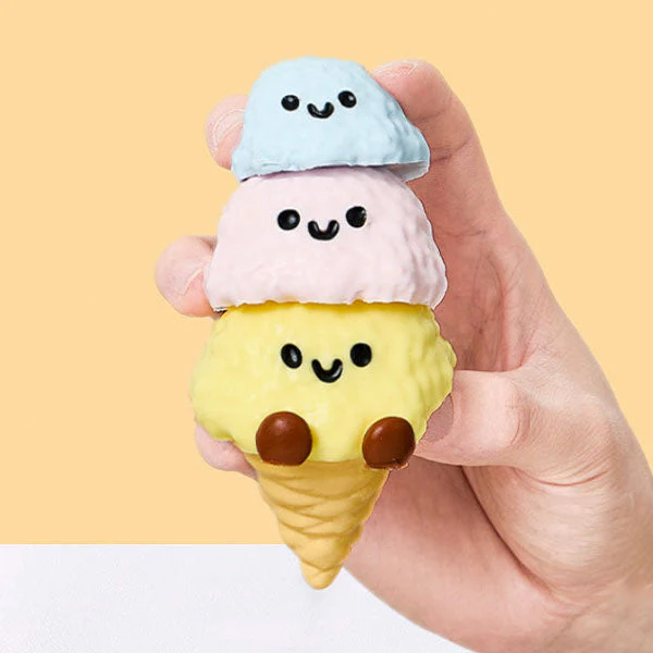SqueezeSquad Taba Deluxe Premium Silicone Squishies® Fidget Toy - Triple Ice Cream Cone