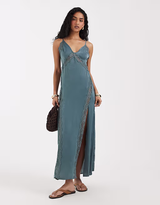 Free People some kind of love maxi slip dress in blue