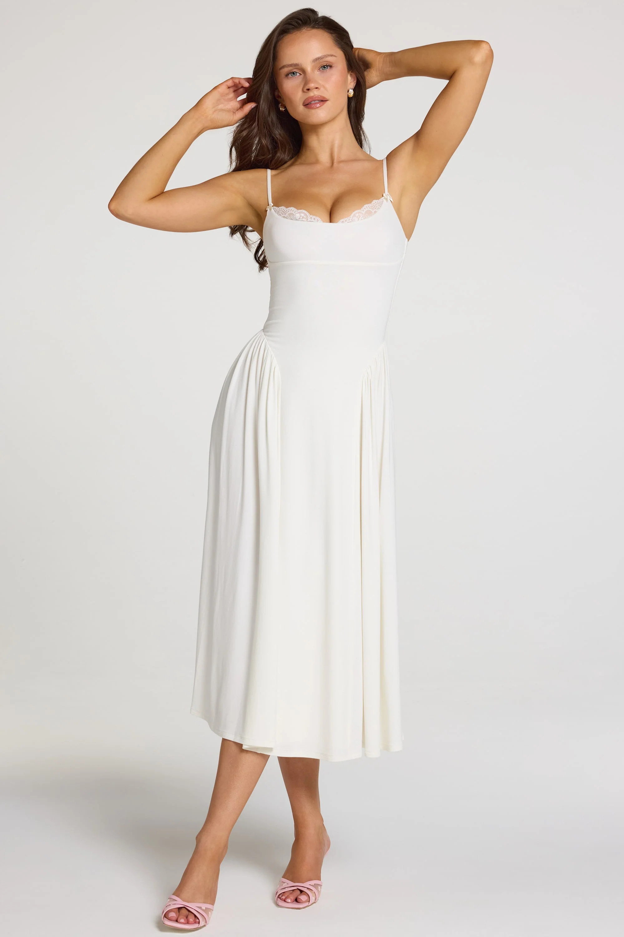 Modal Lace-Trim Midaxi Dress in White