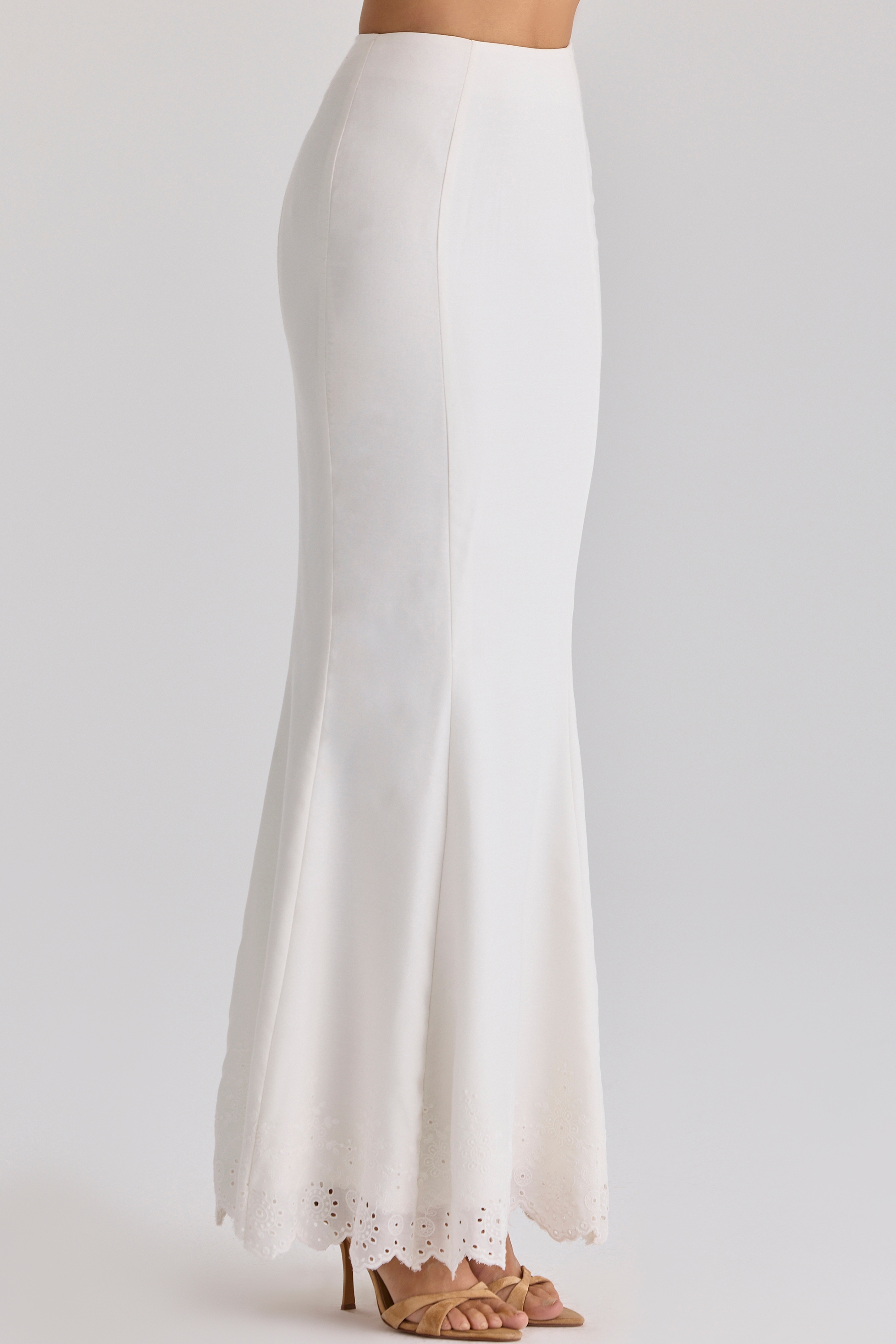 White Broderie Anglaise Cotton Maxi Skirt