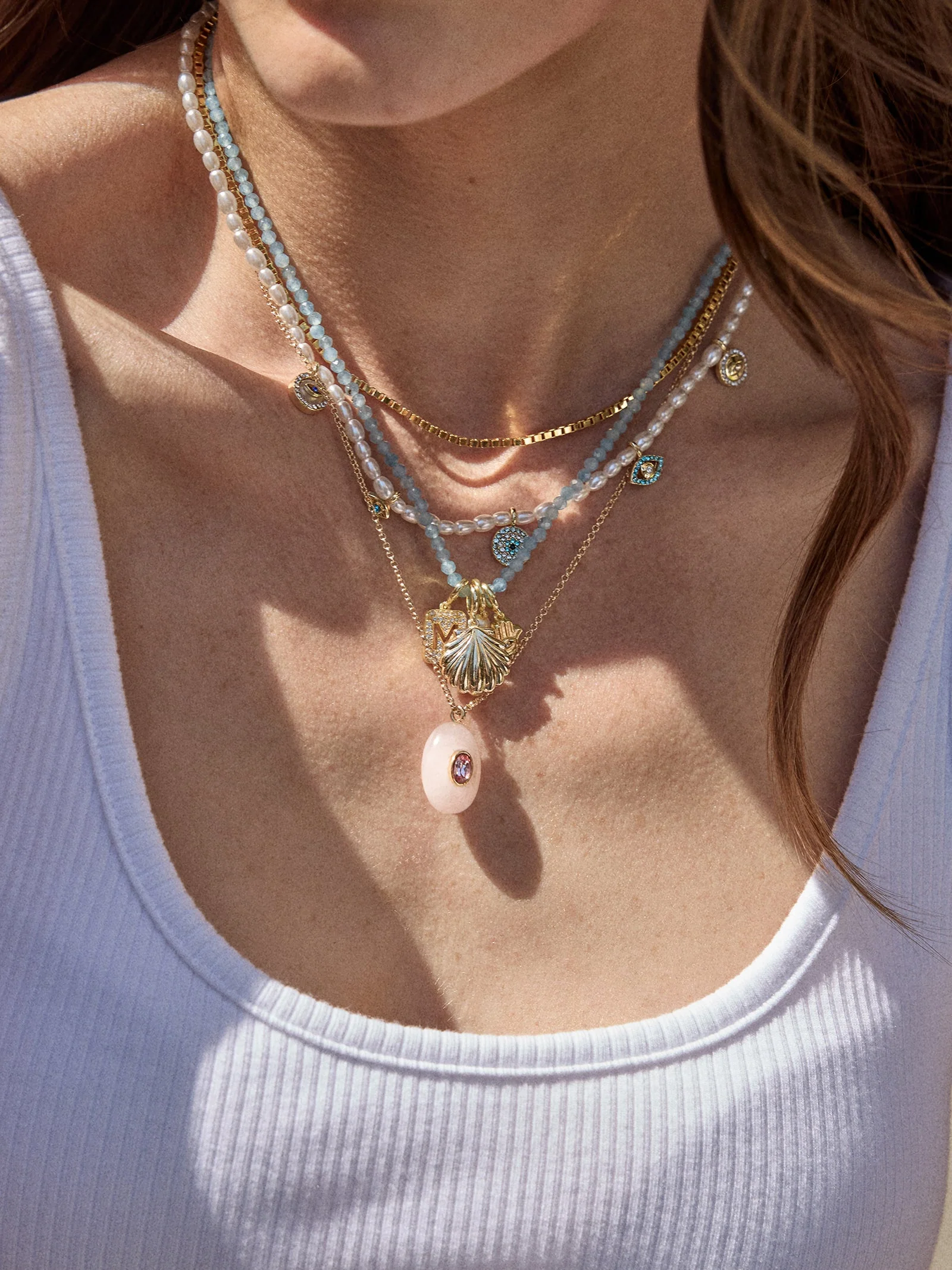 Semi-Precious Cluster Charm Necklace - Aquamarine Chain