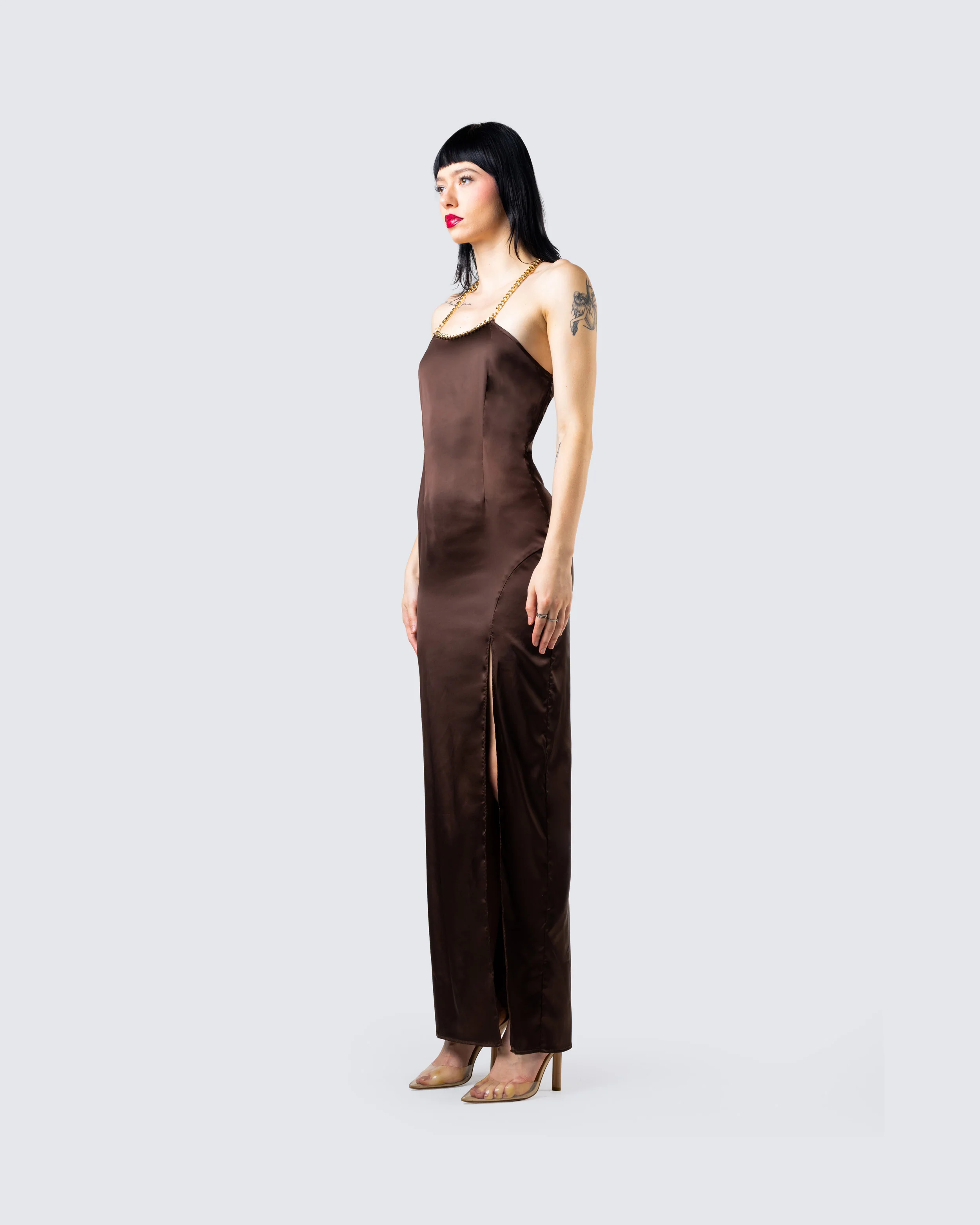 Claude Brown Satin Gown