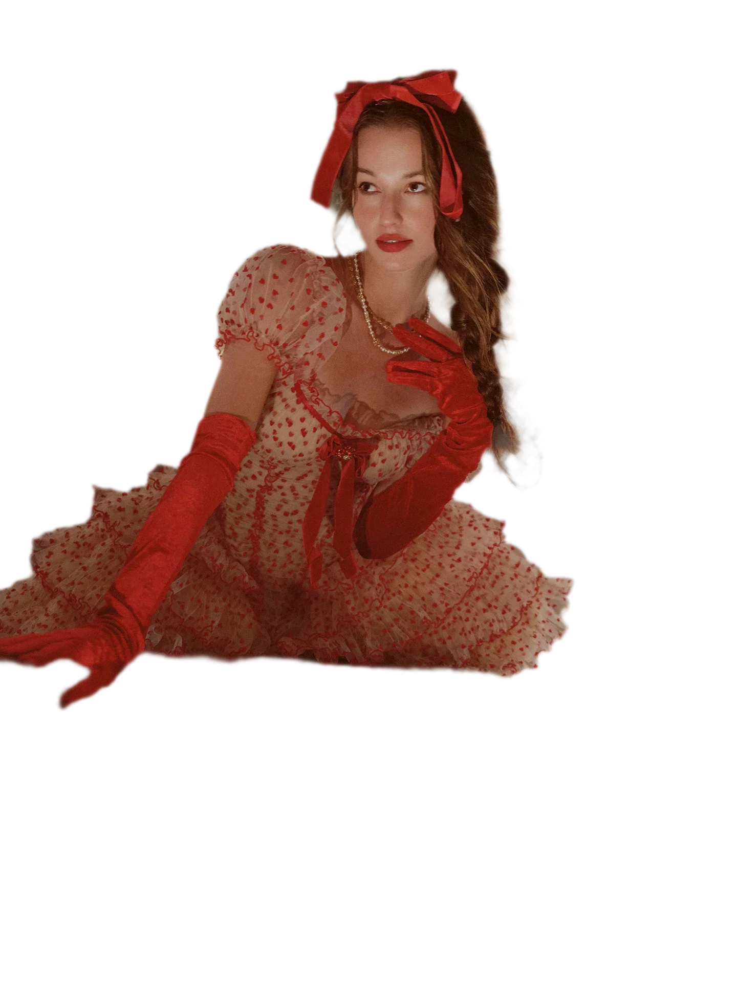 Flocked Bow Ruffle Dress