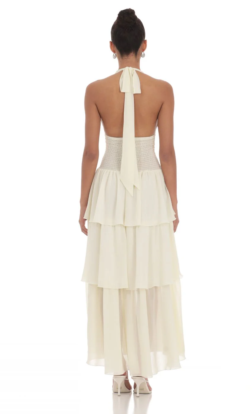 Smocked Halter Maxi Dress in Cream - luluinthesky