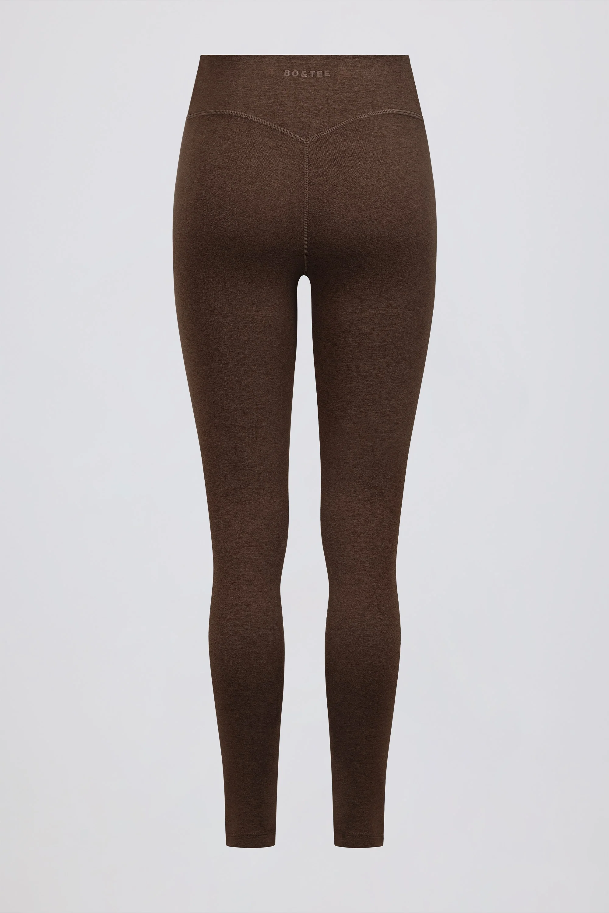 Brushed Jersey Ruched Mid-Rise Leggings in Pecan Marl