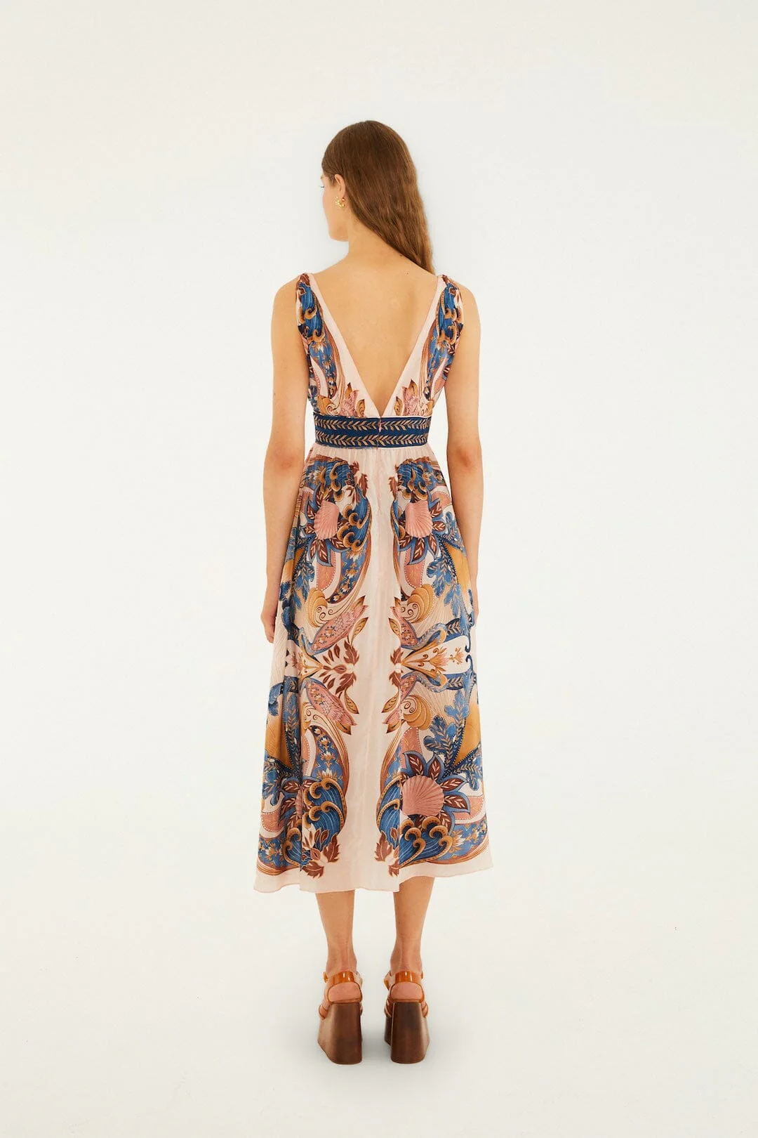 Soft Pink Garden Scarf V Neck Midi Dress